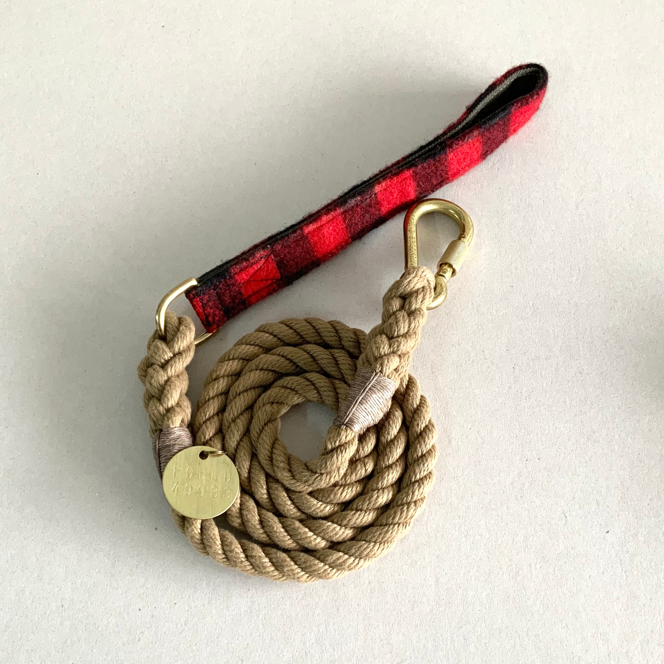 Rope Leash, Buffalo Plaid Red
