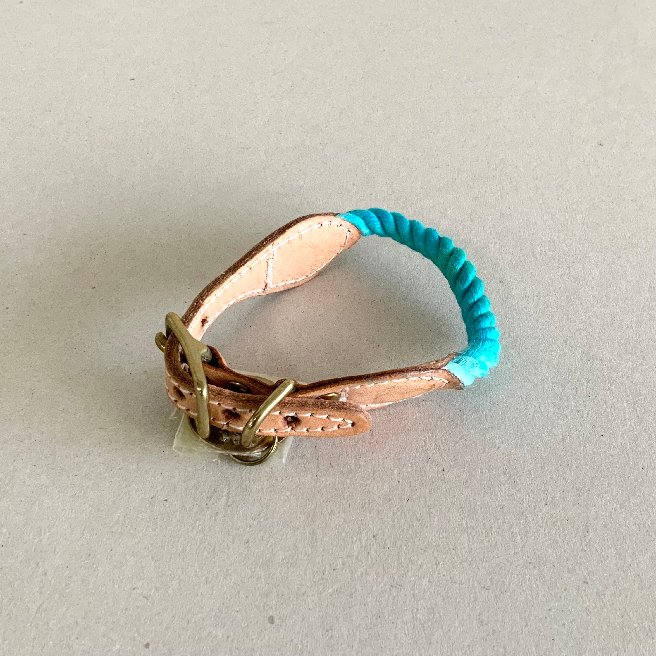 Rope and Leather Cat Collar, Sky Blue Ombre