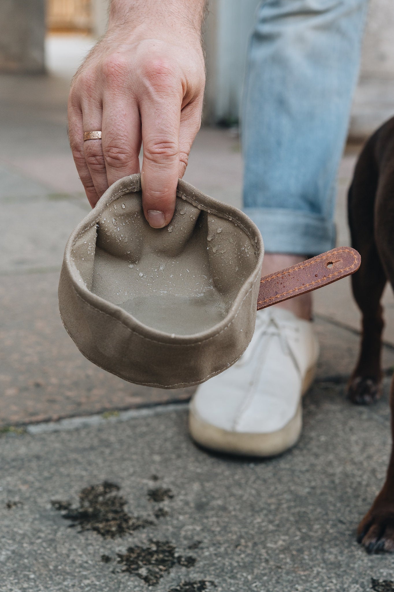 Melo Foldable Travel Dog Bowl | Premium Waxed Canvas & Leather