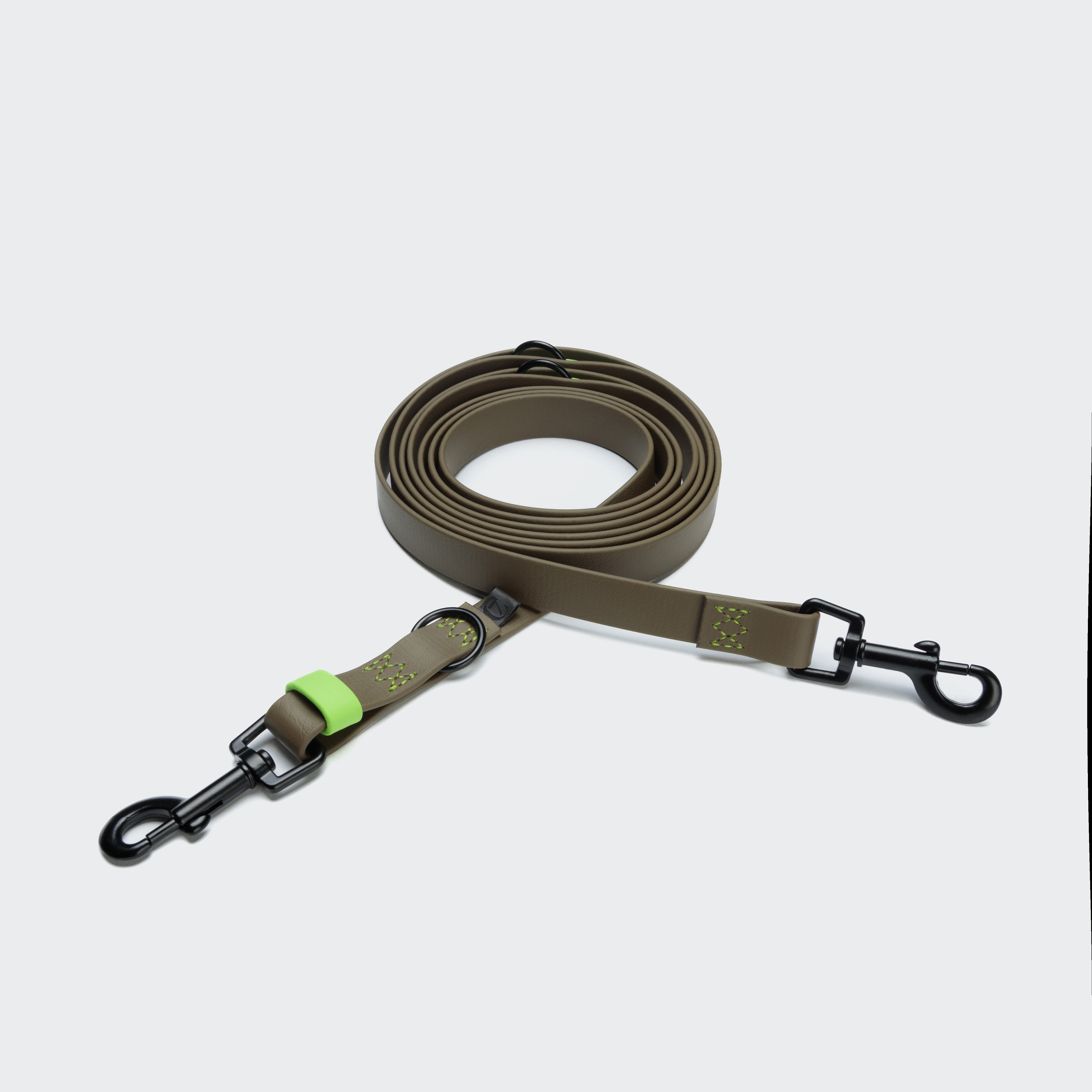 Cloud7: Adjustable Dog Leash BioThane Ipanema Olive-Neon Green