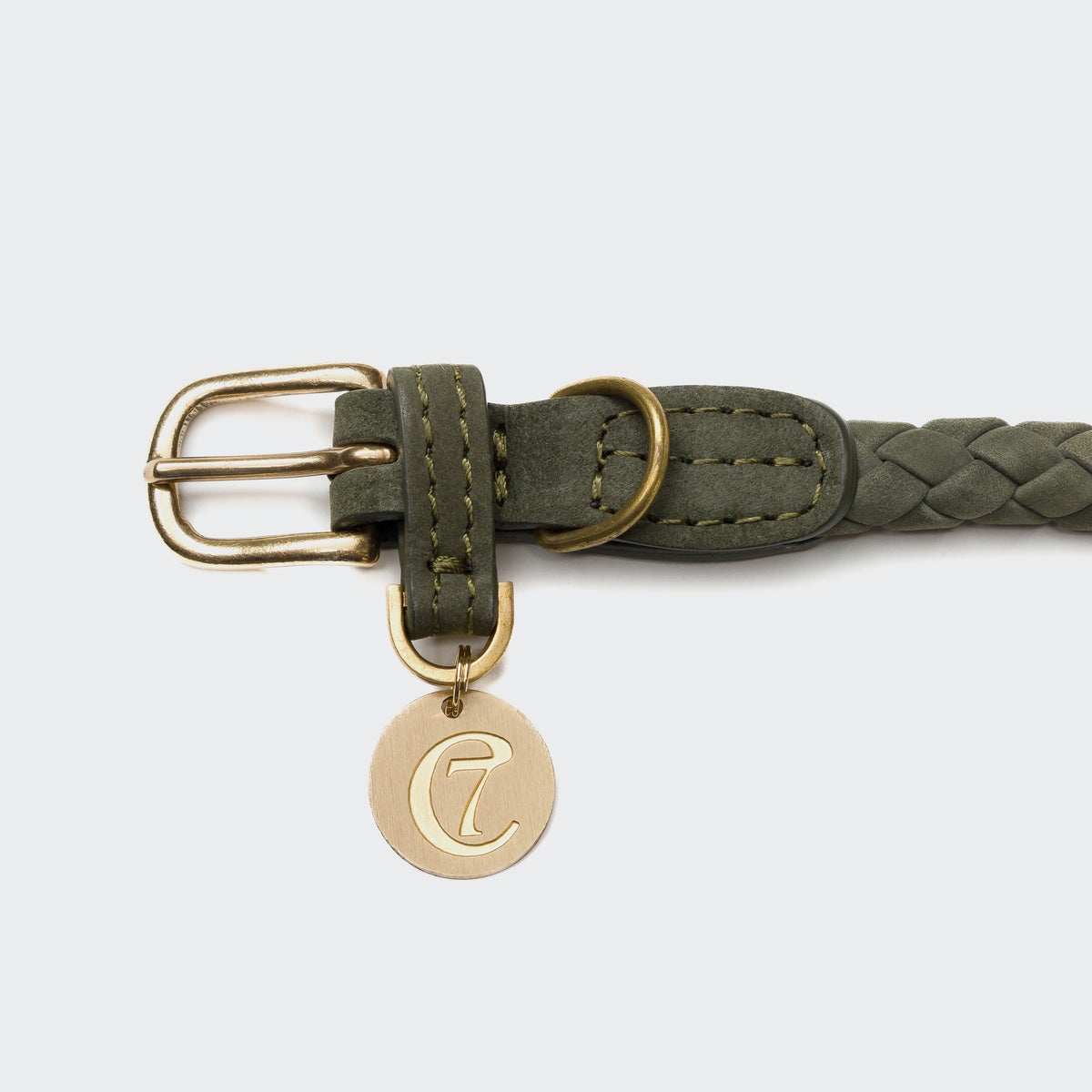 Cloud7 Ravello soft braided nubuck leather dog collar with premium brass hardware detail.