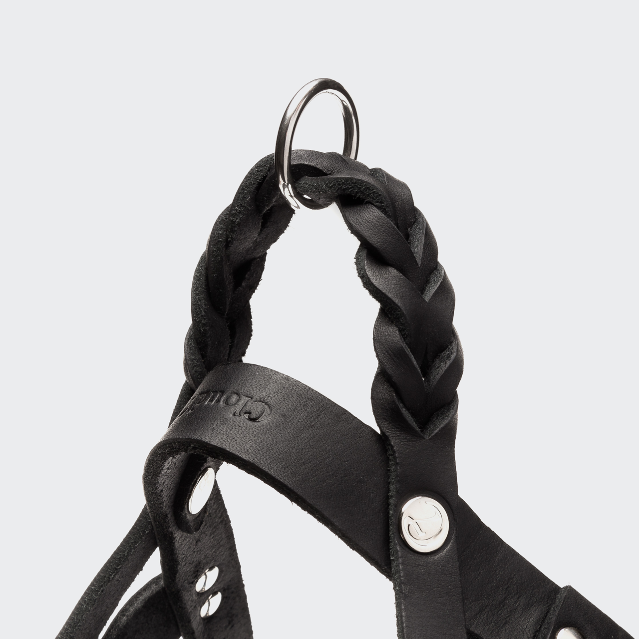 Cloud7: Central Park Leather Dog Harness, Black with Silver Hardware