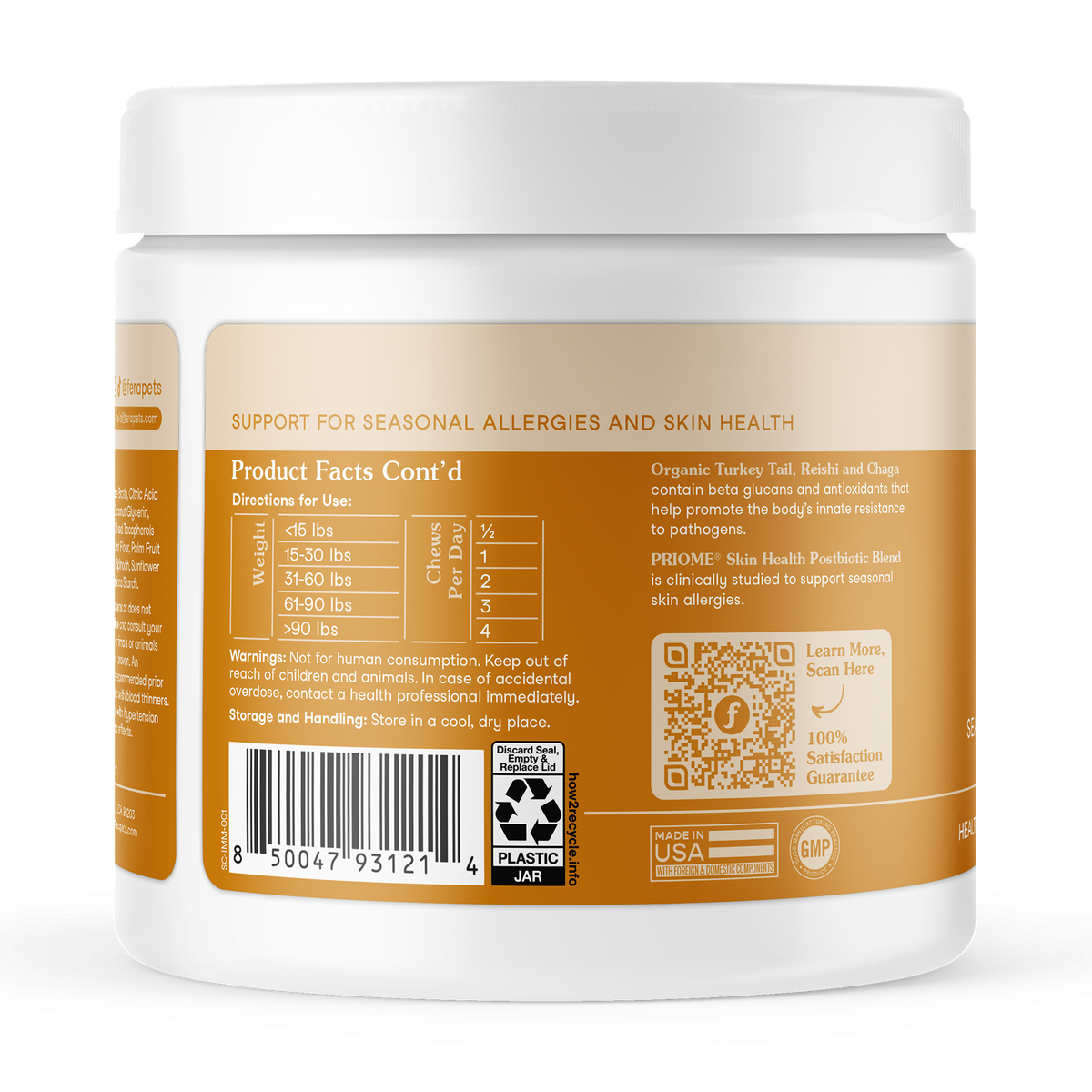 Fera Pets Organic dog allergy soft chews supplement jar for immune support and itchy skin relief