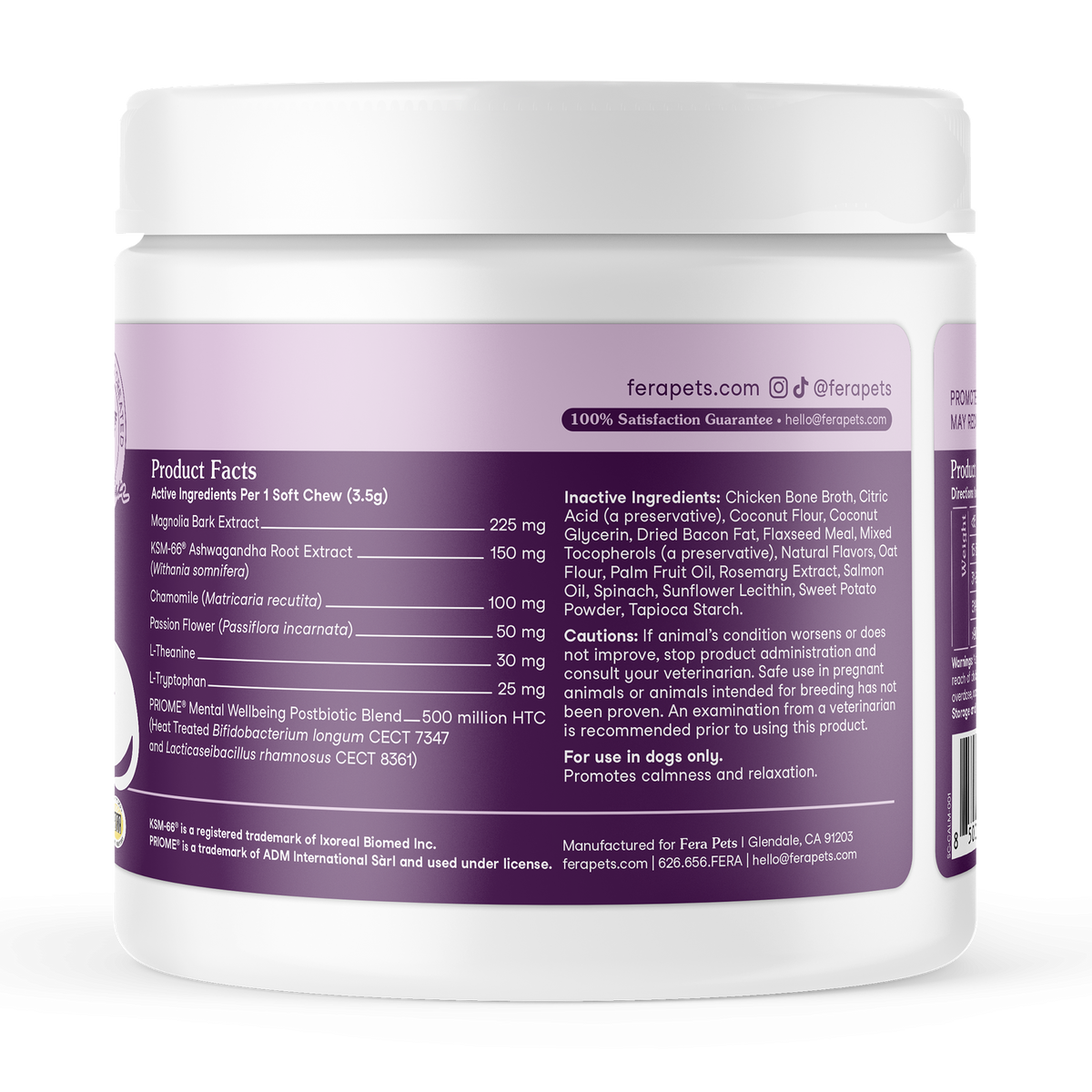 Fera Pets Organic Calming tasty chamomile and ashwagandha soft chews for dog anxiety relief