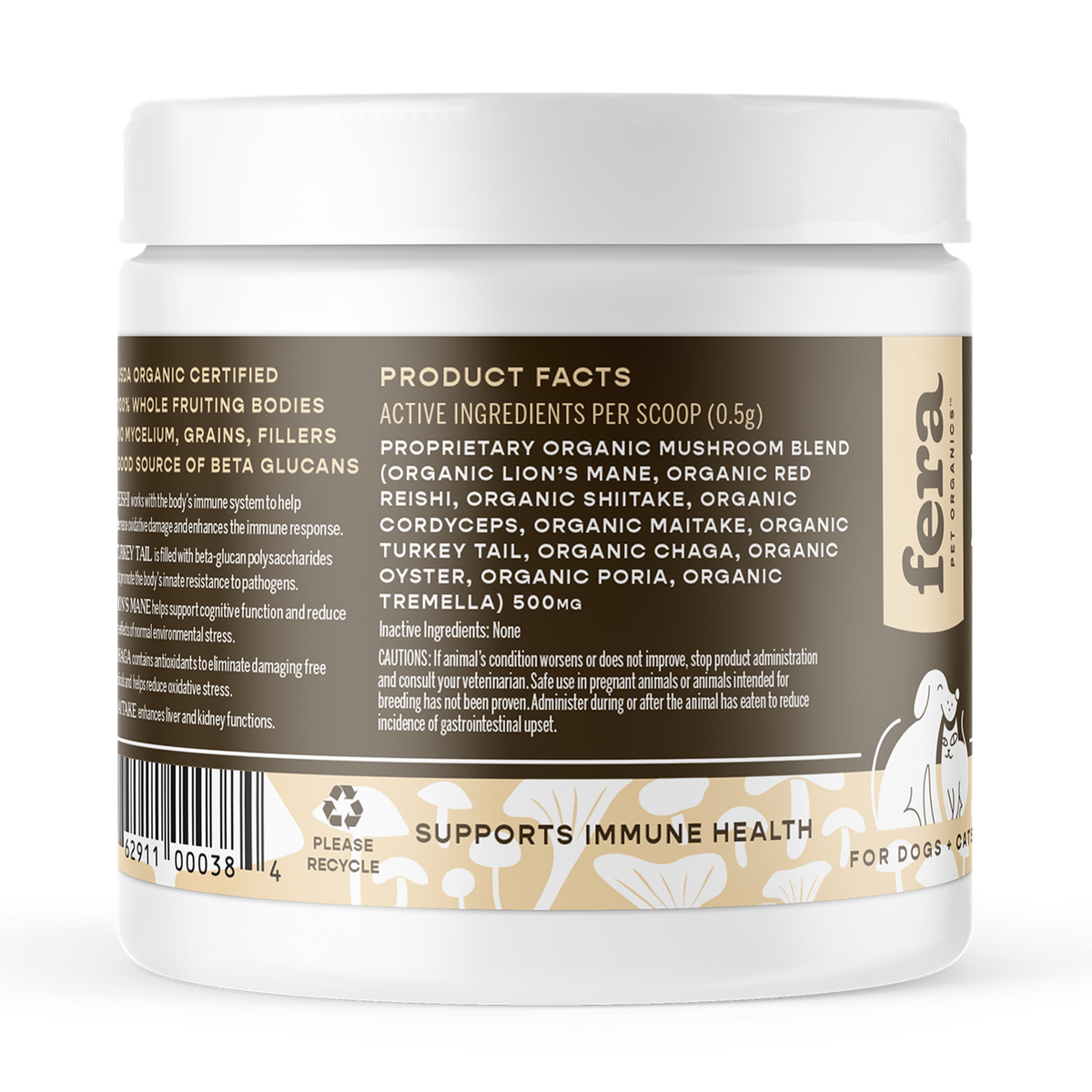 Fera Pet Organics Dog and Cat Supplement, USDA Organic Mushroom Blend for Immune Support
