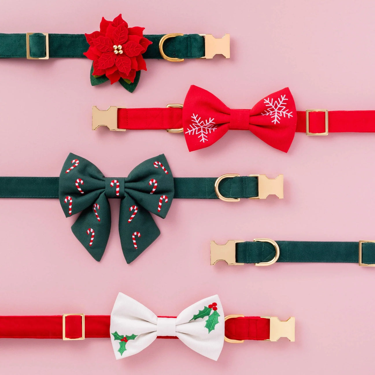 Dog and Cat Embroidered Lady Bowtie: Evergreen Candy Canes