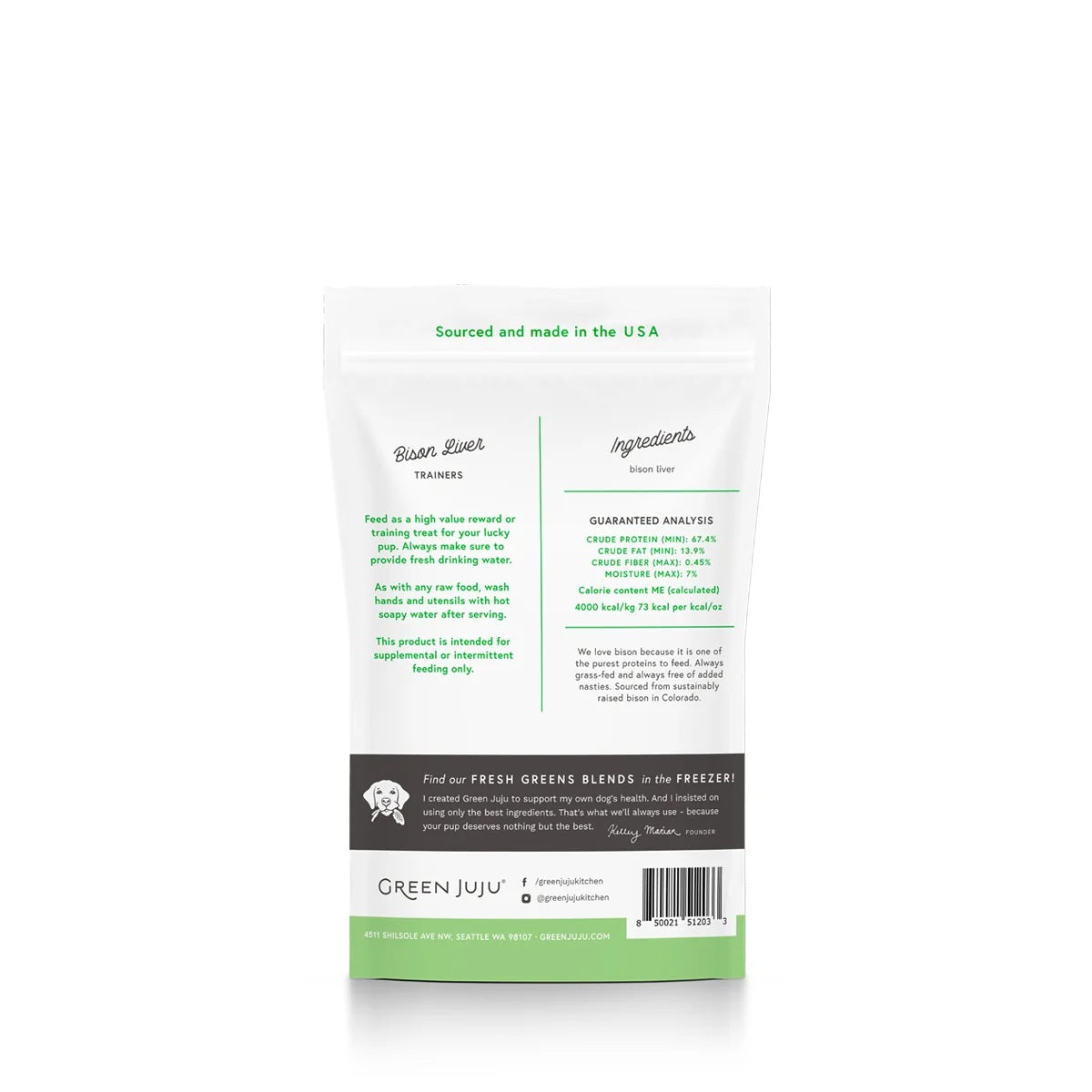 Green Juju freeze-dried bison liver trainers for whole-body vitality, nutrient-dense neutral protein organ treats for training puppies and kittens.