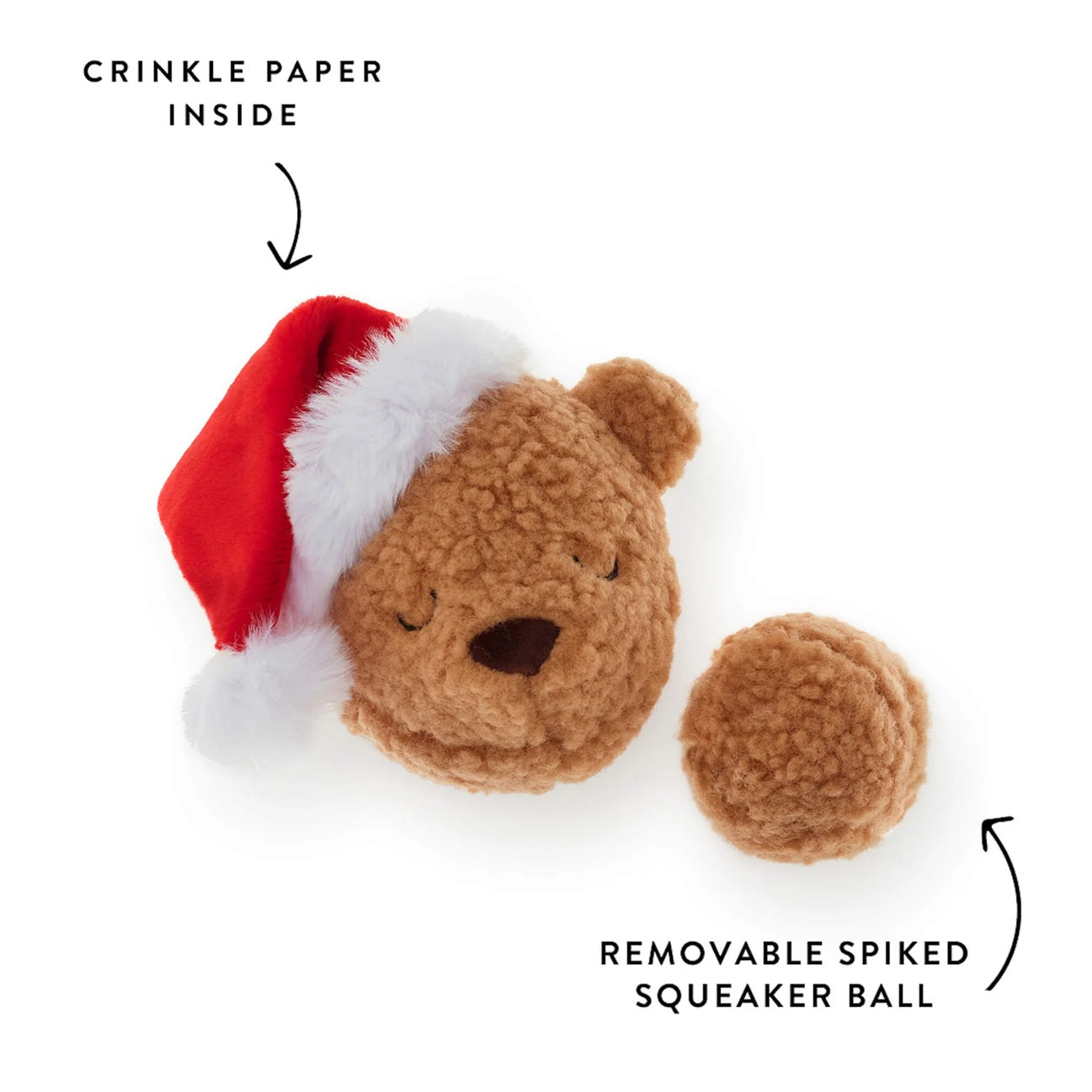 Holiday Squeaky Interactive Plush Dog toys, Santa Teddy Bear 2-in-1 Bounce Toy