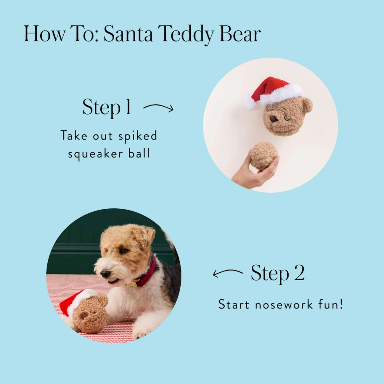 Holiday Squeaky Interactive Plush Dog toys, Santa Teddy Bear 2-in-1 Bounce Toy