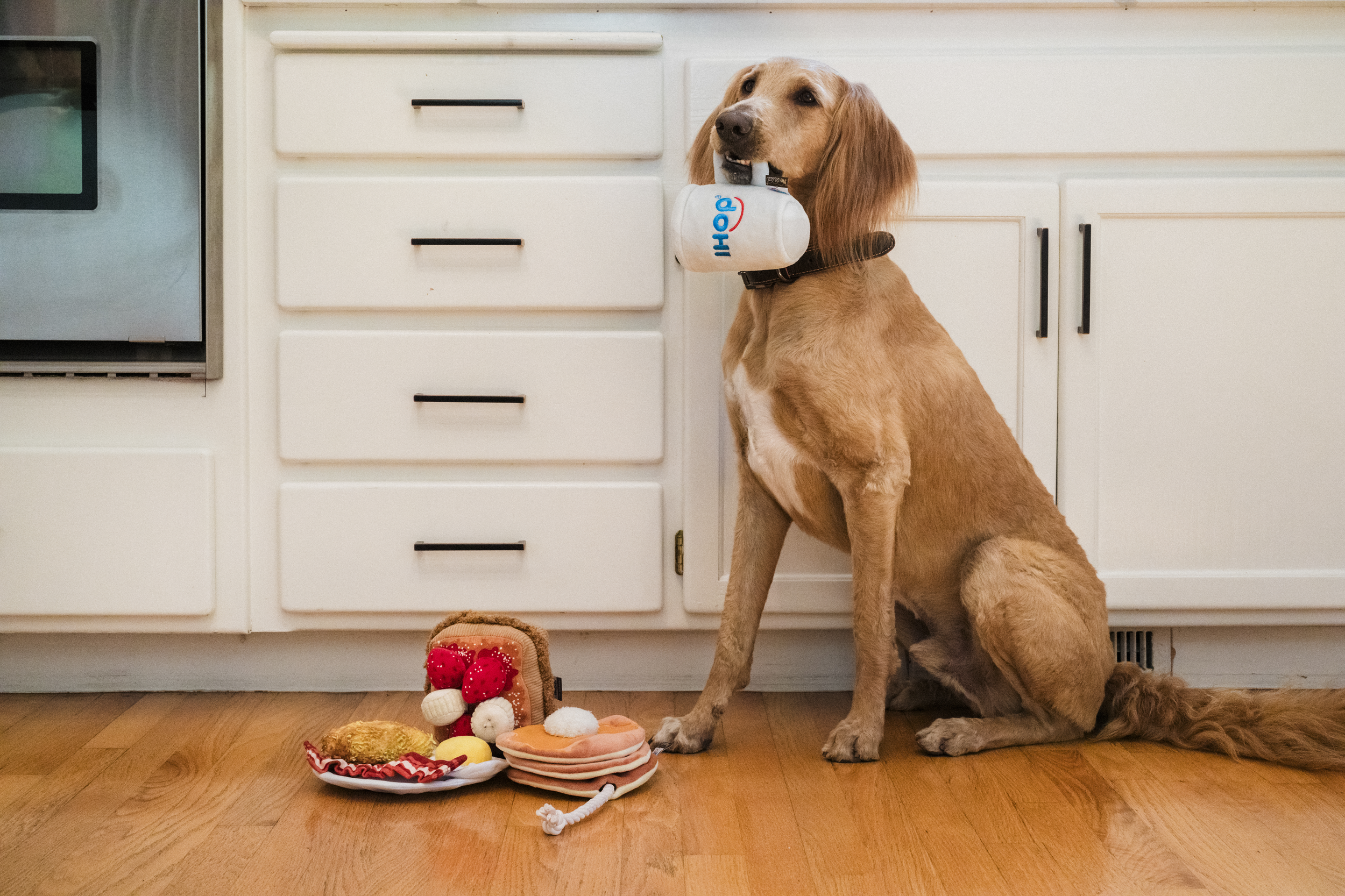 IHOP x P.L.A.Y. Squeaky Plush Dog toys, Breakfast Bundle