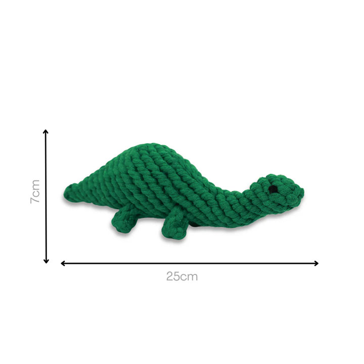 Knotty Interactive Upcycled Cotton Rope Dog Toy, Rex the Green Dinosaur