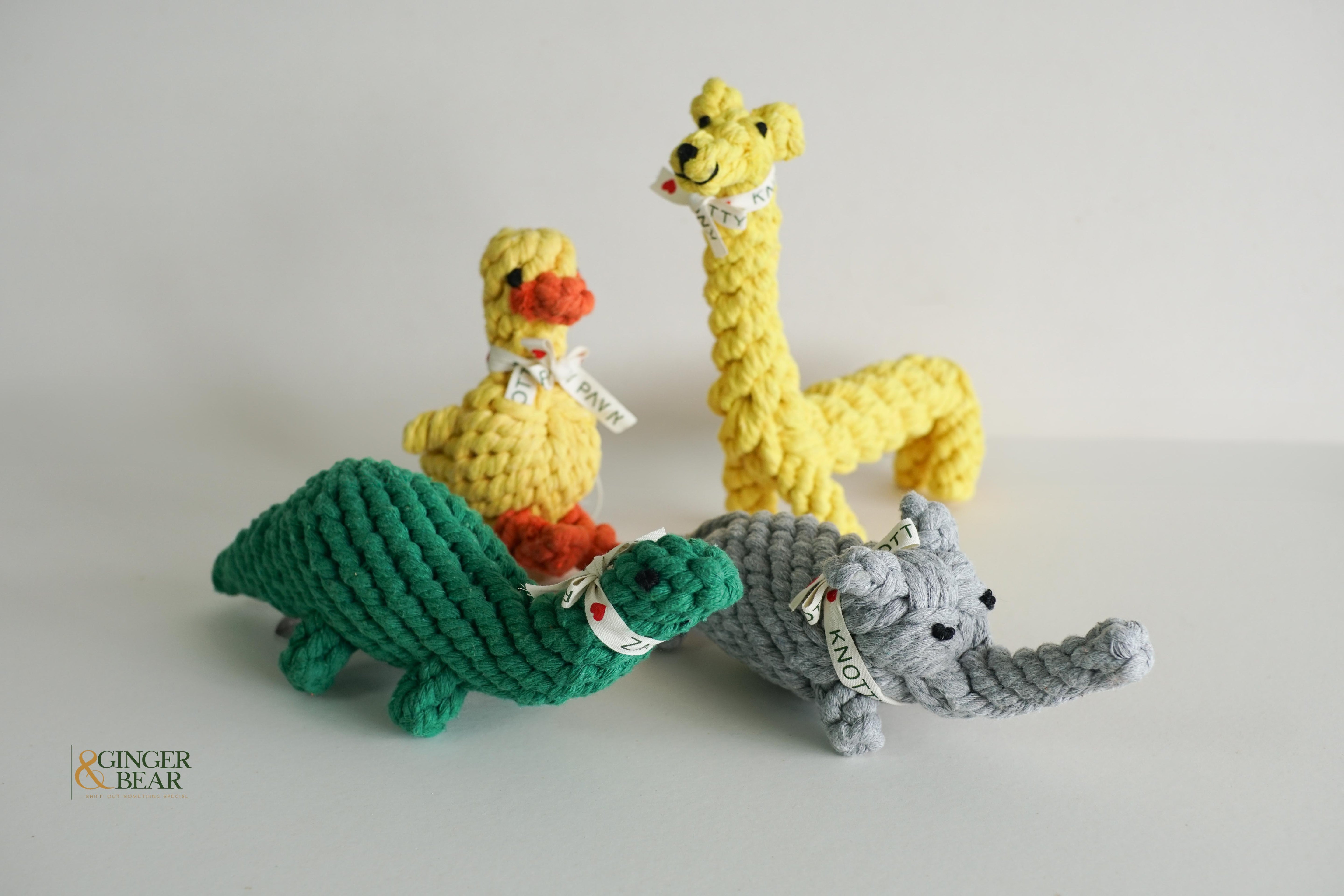 Knotty Interactive Upcycled Cotton Rope Dog Toy, Rex the Green Dinosaur