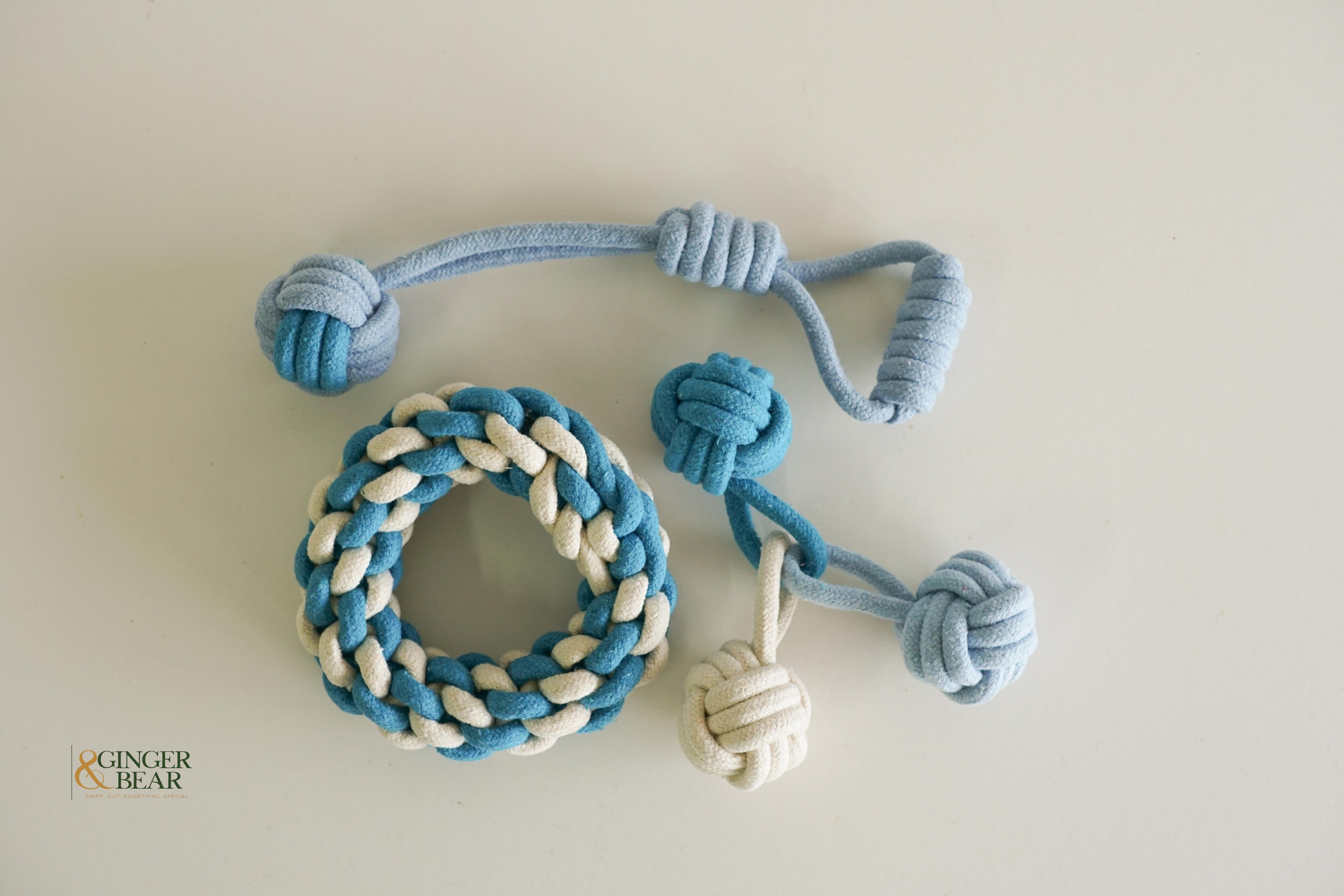 Knotty Interactive Upcycled Cotton Rope Tug Toy Set, Sky and Cloud