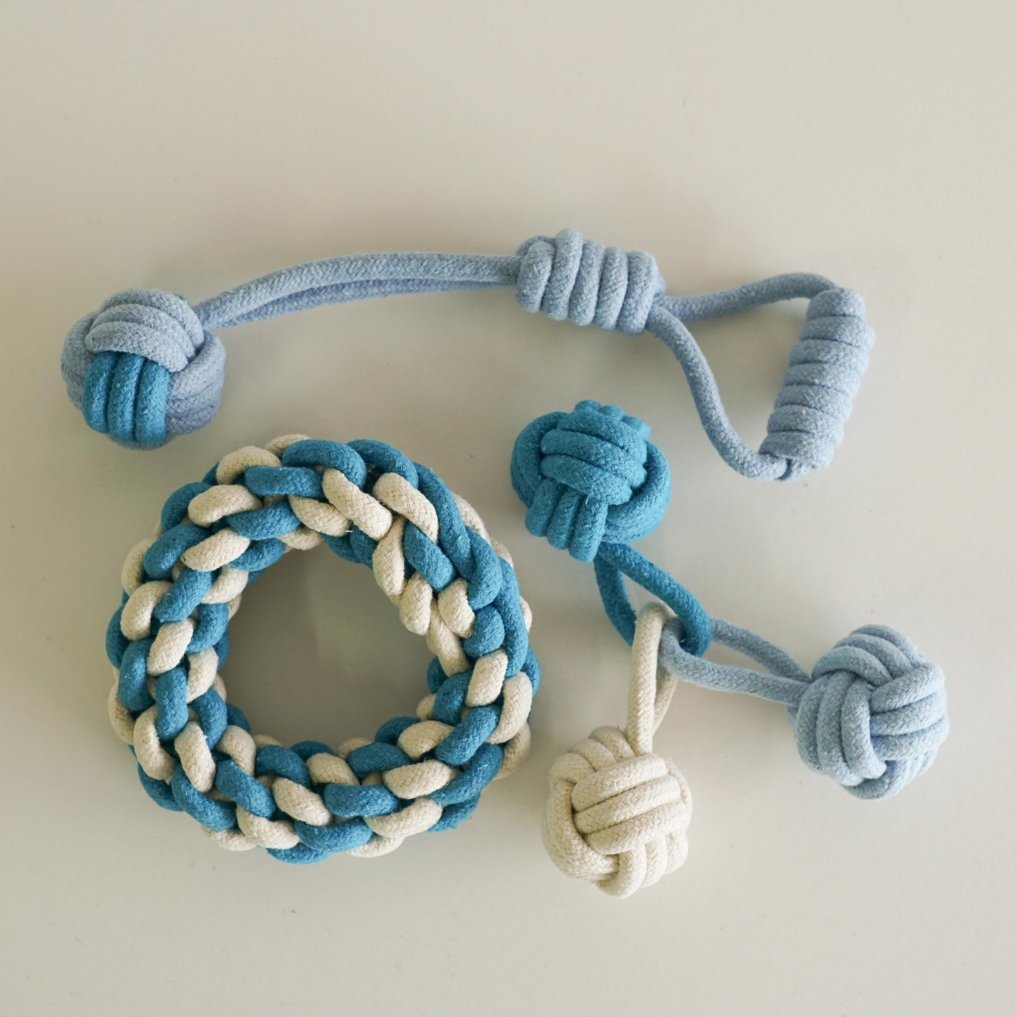Knotty Interactive Upcycled Cotton Rope Tug Toy Set, Sky and Cloud
