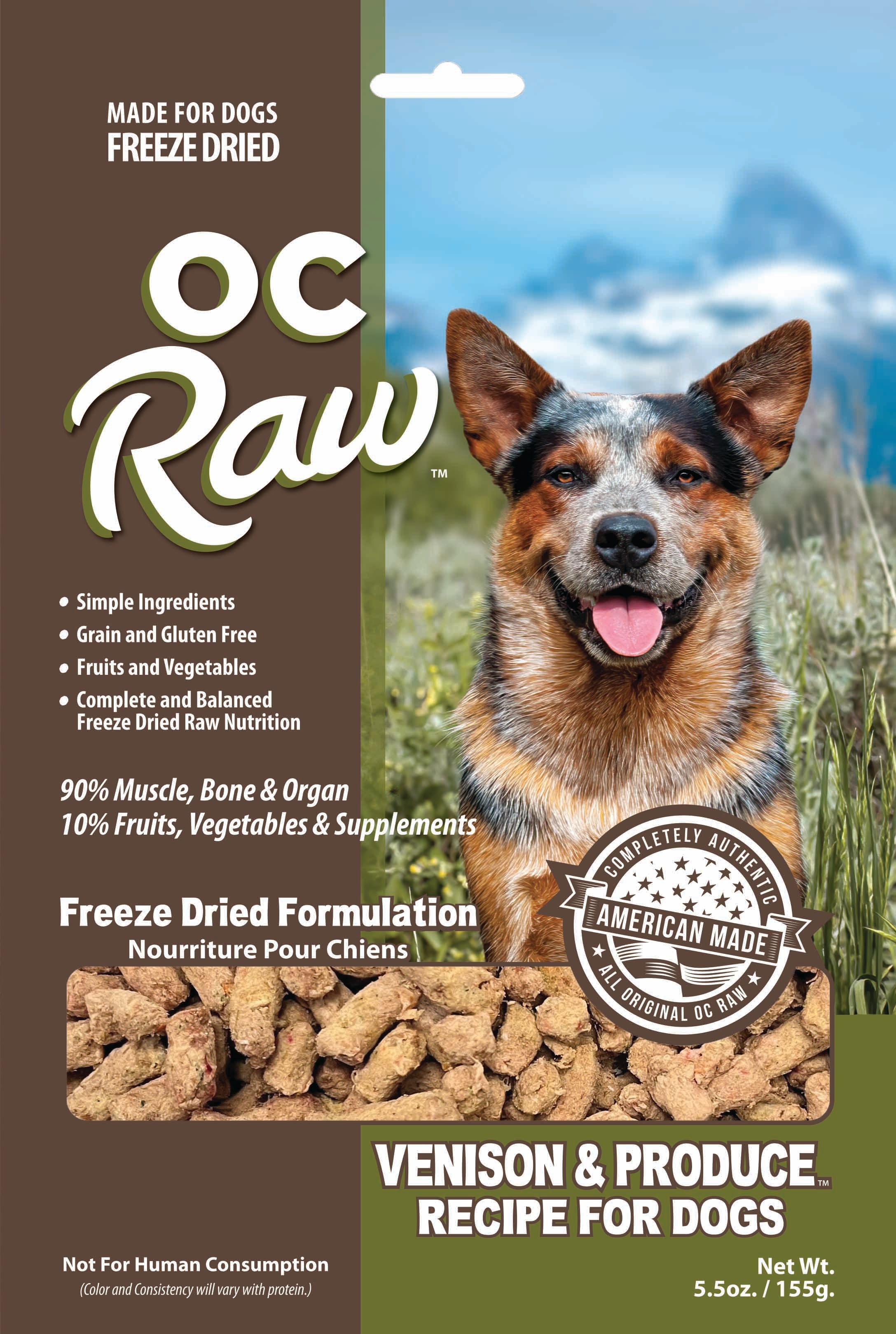 OC Raw Freeze Fried Raw Dog Food: USDA Venison, 90% Meat, Grain-Free