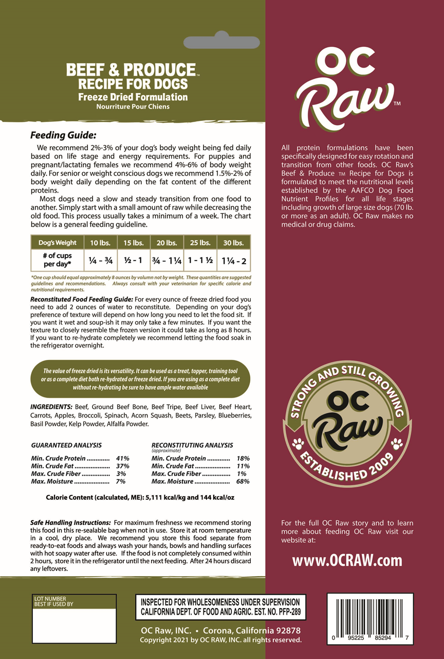 OC Raw Dog Food Freeze Dried Raw Beef & Produce Meaty Rox 5.5oz
