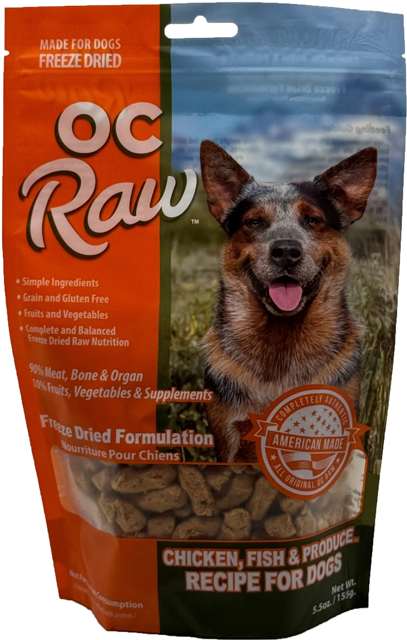 OC Raw Dog Food Freeze Dried Raw Chicken, Fish & Produce Meaty Rox 5.5oz