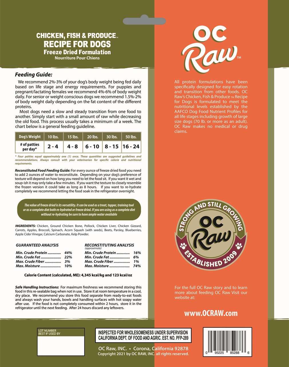 OC Raw Dog Food Freeze Dried Raw Chicken, Fish & Produce Sliders 14oz