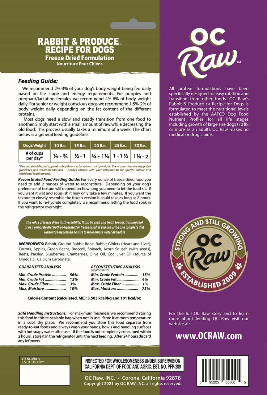 OC Raw Dog Food Freeze Dried Raw Rabbit & Produce Meaty Rox 5.5oz