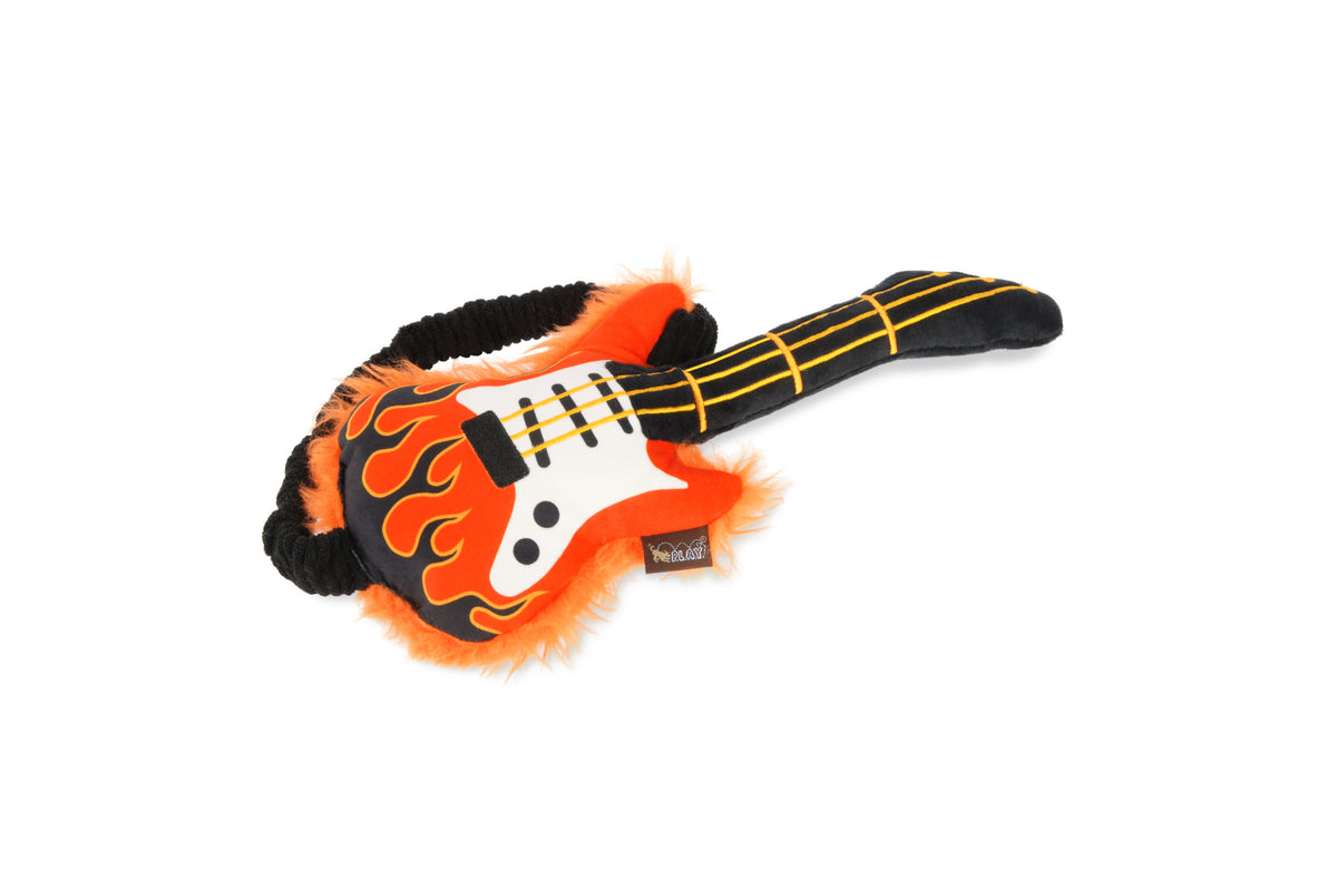 P.L.A.Y. 90s Classic Squeaky Plush Interactive Fun Dog toys, Rock'n Rollover Guitar