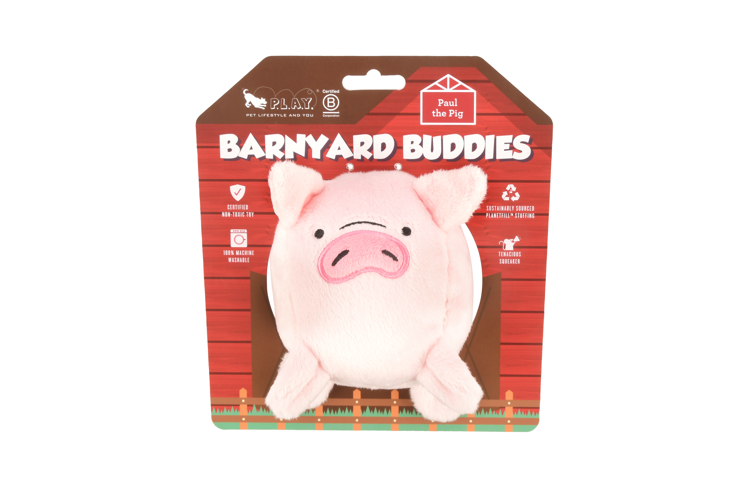 P.L.A.Y. Barnyard Buddies Squeaky Plush Dog Toy, Paul the Pig