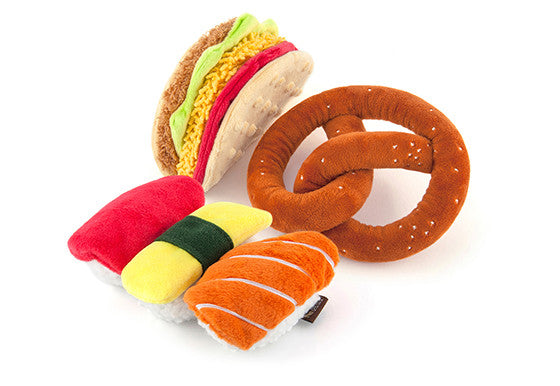 P.L.A.Y. The International Classic Squeaky Plush Dog Toy, Pretzel