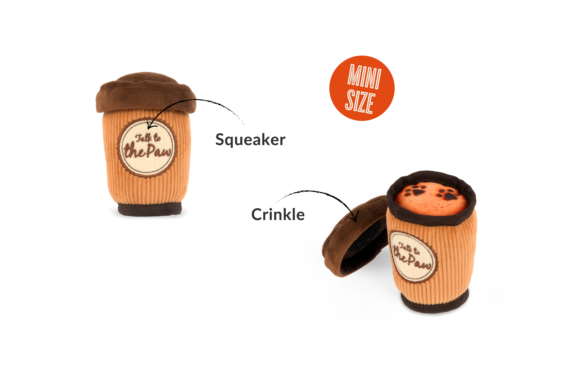 P.L.A.Y. Pup Cup Cafe Squeaky Plush Dog toys, Doggo's Java (mini sized)