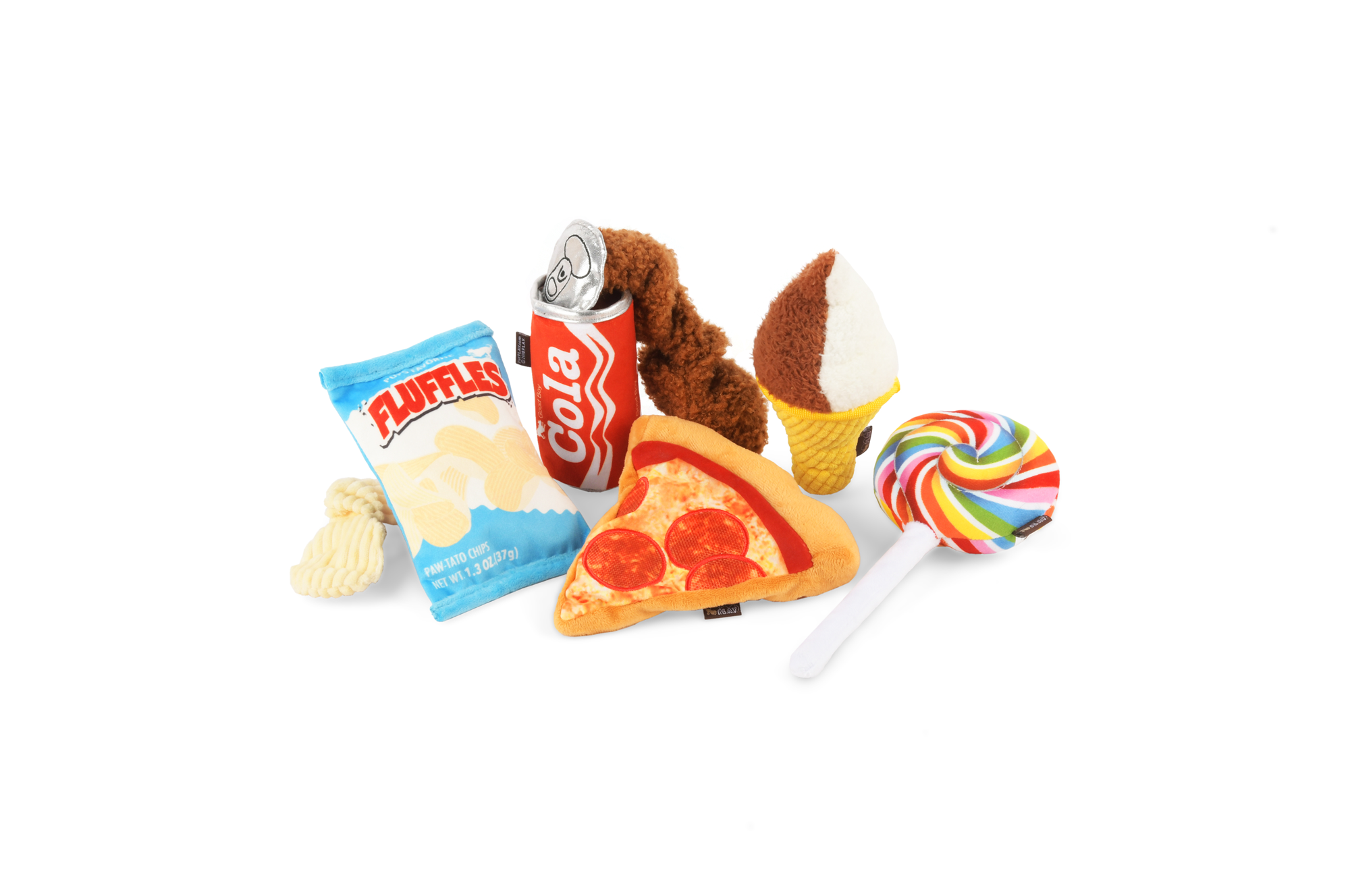 P.L.A.Y. Snack Attack Squeaky Plush Dog toys, Lollipop (mini sized)