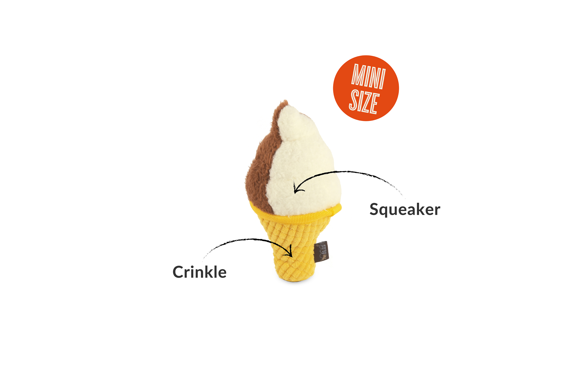 P.L.A.Y. Snack Attack Squeaky Plush Dog toys, Swirls n Slobbers Soft Serve (mini sized)