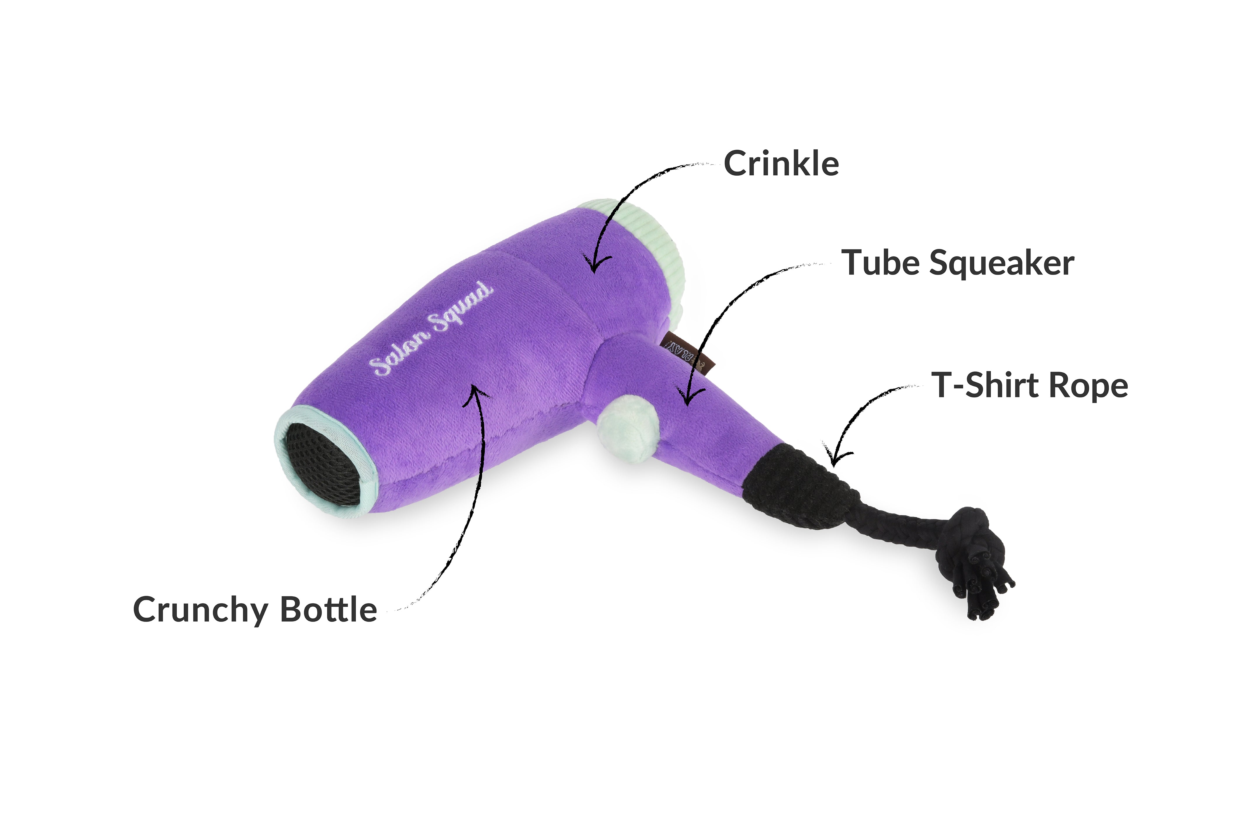 P.L.A.Y. Splish Splash Squeaky Plush Dog toys, Howlin' Hair Dryer