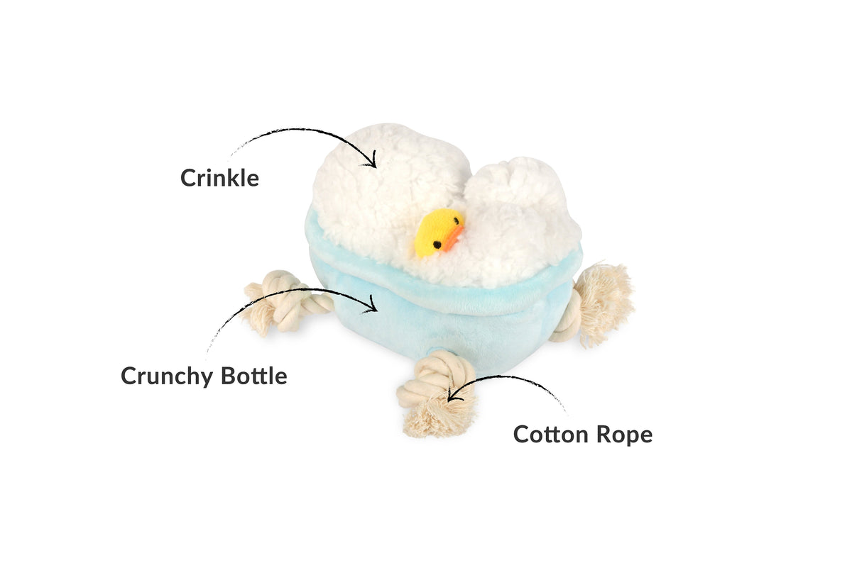 P.L.A.Y. Splish Splash Squeaky Plush Dog toys, Rub-a-dub Tub