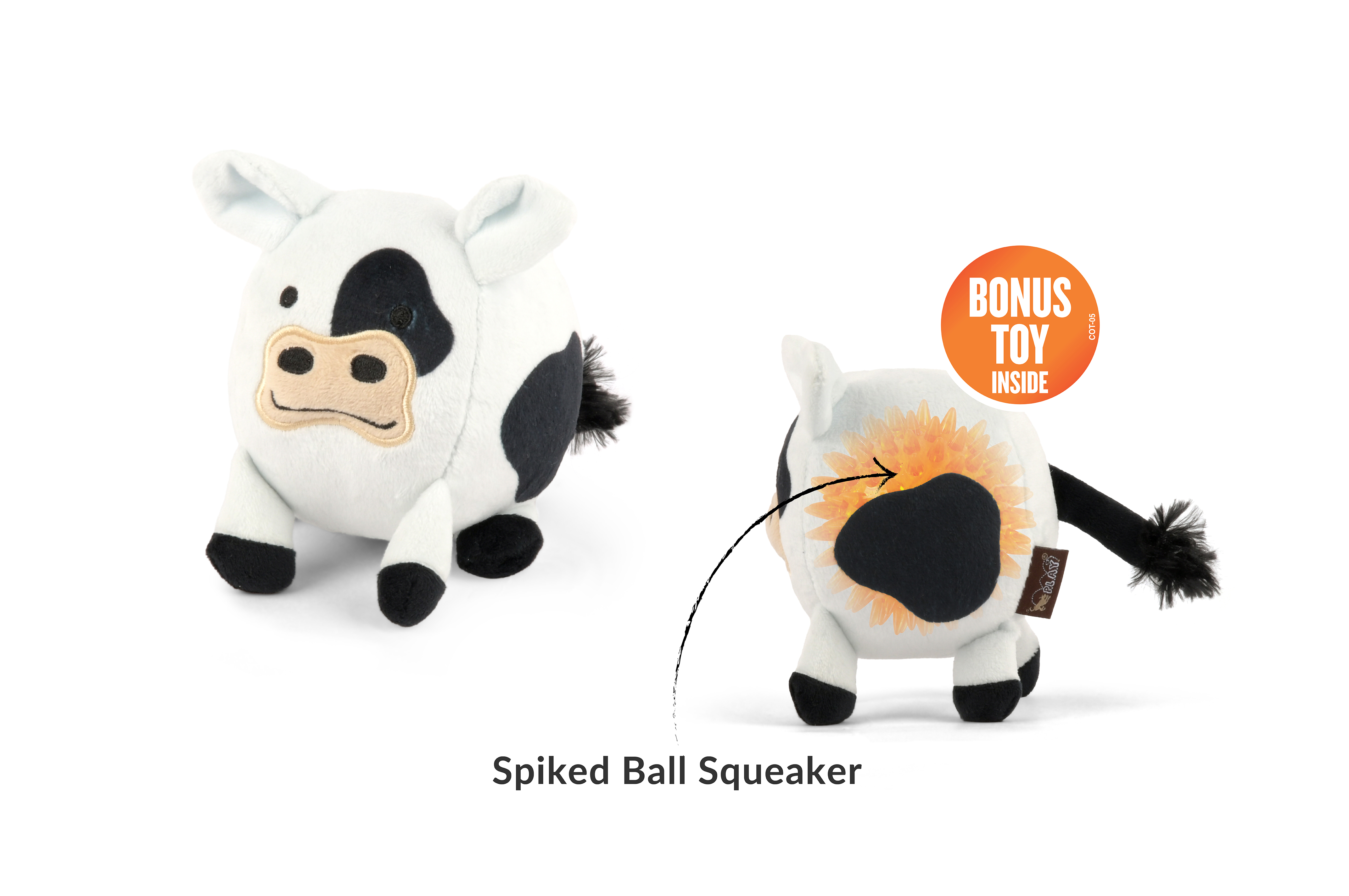 P.L.A.Y. Barnyard Buddies Squeaky Plush Dog Toy, Cole the Cow