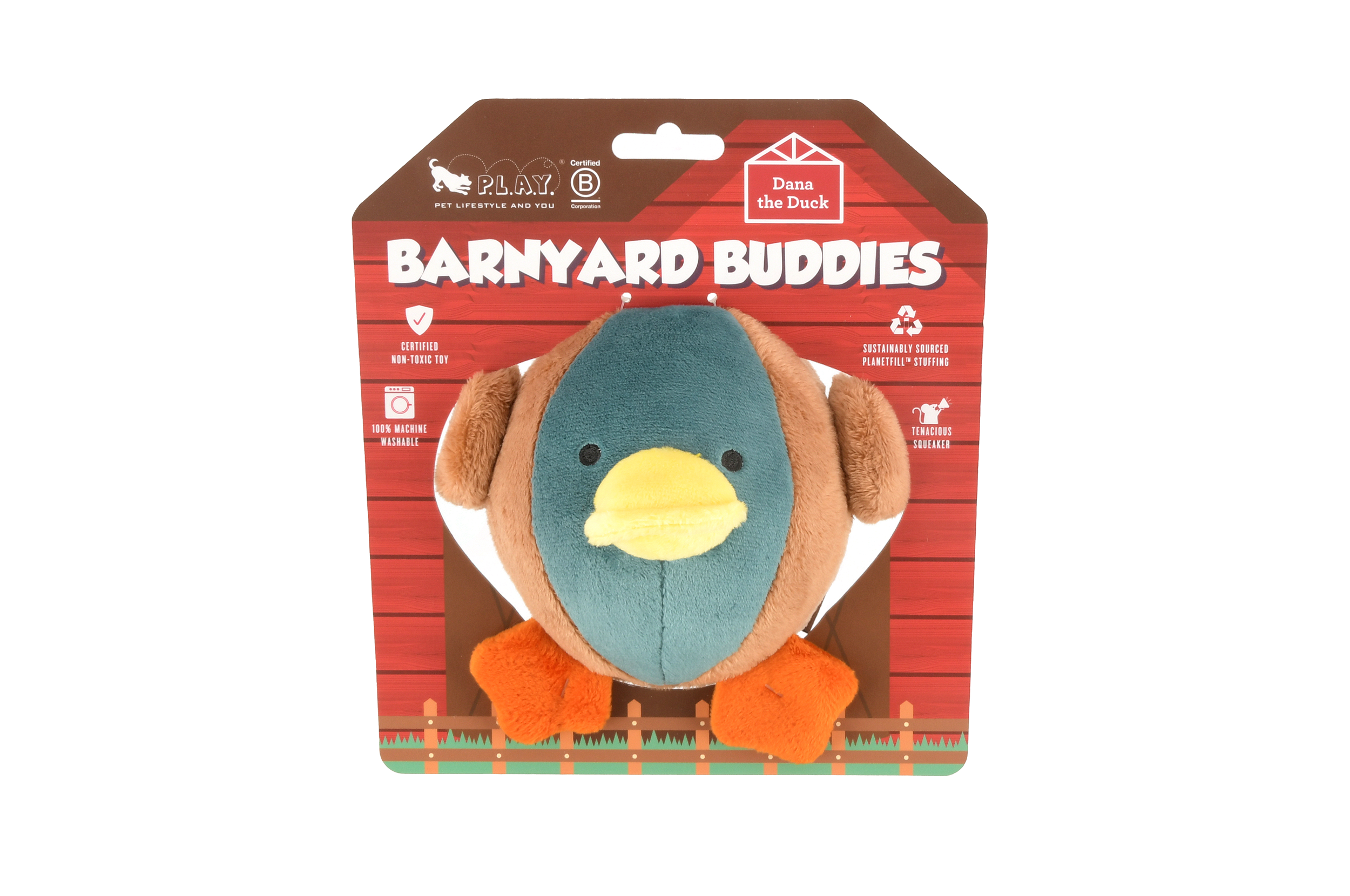 P.L.A.Y. Barnyard Buddies Squeaky Plush Dog Toy, Dana the Duck