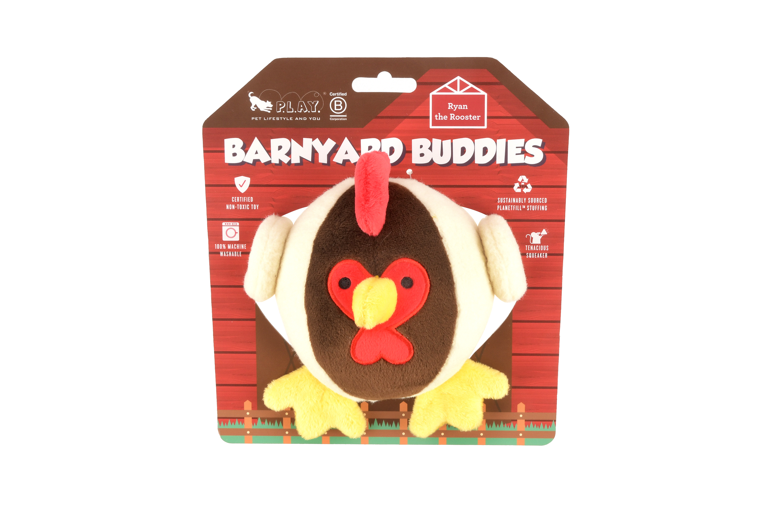 P.L.A.Y. Barnyard Buddies Squeaky Plush Dog Toy, Ryan the Rooster