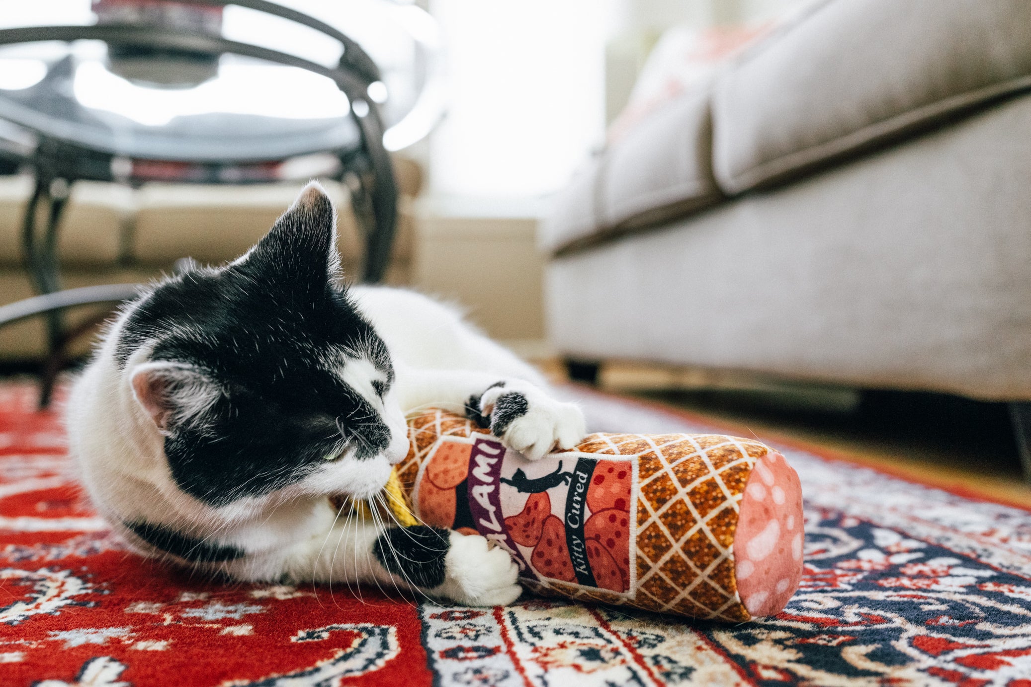 P.L.A.Y. Feline Frenzy, Catnip Kicker Toy set: Salami Slammer