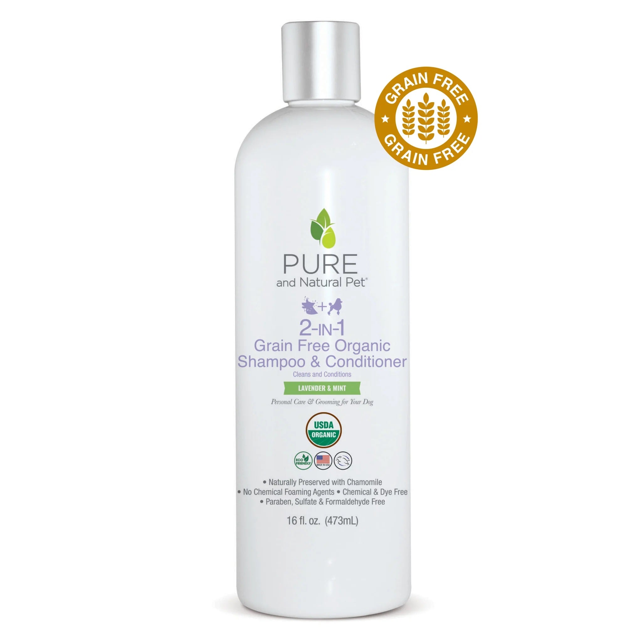 Pure and Natural Organic Dog Shampoo: 2-in-1 Grain Free