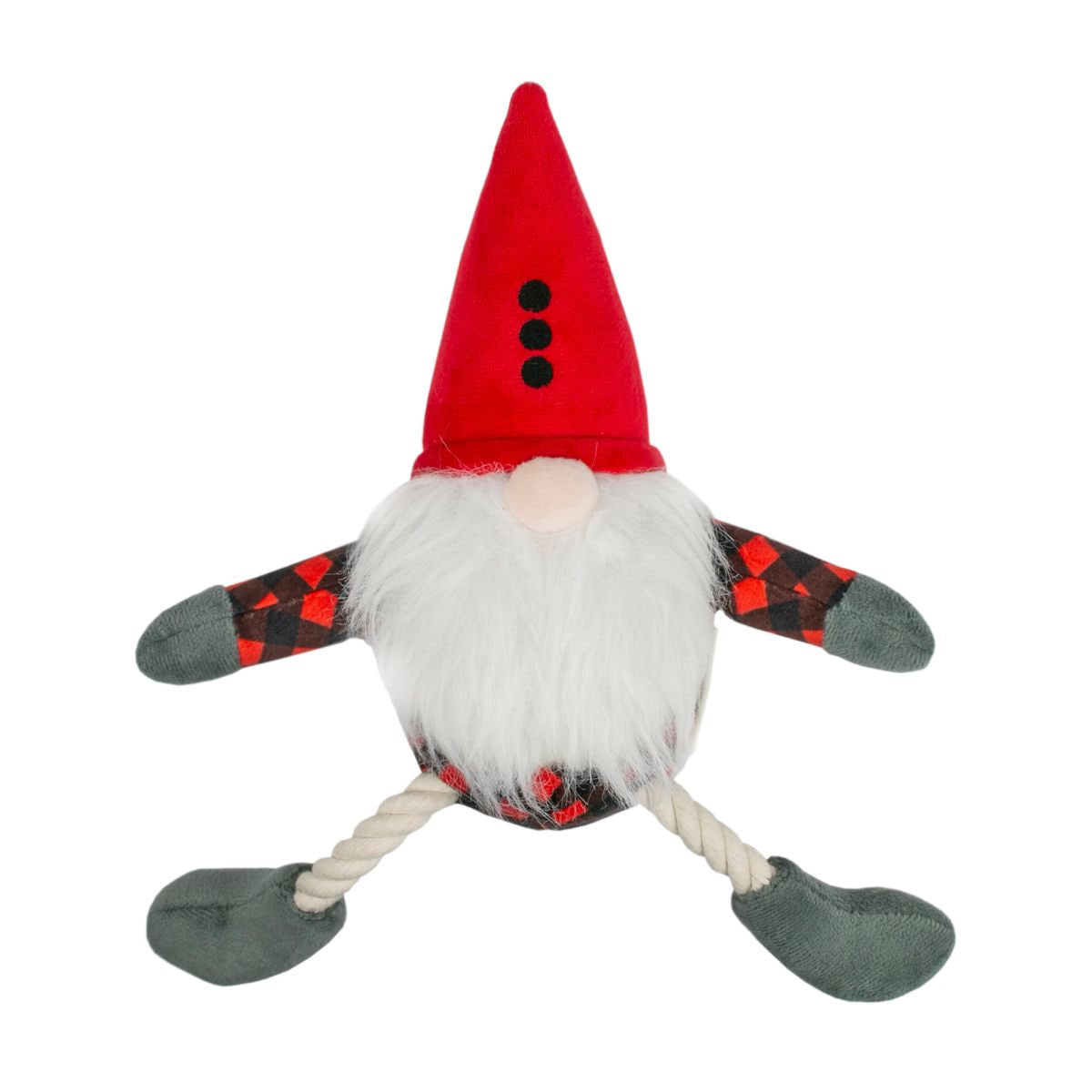 Squeaky Plush Dog Toy: Gnome Pull-Through Rope