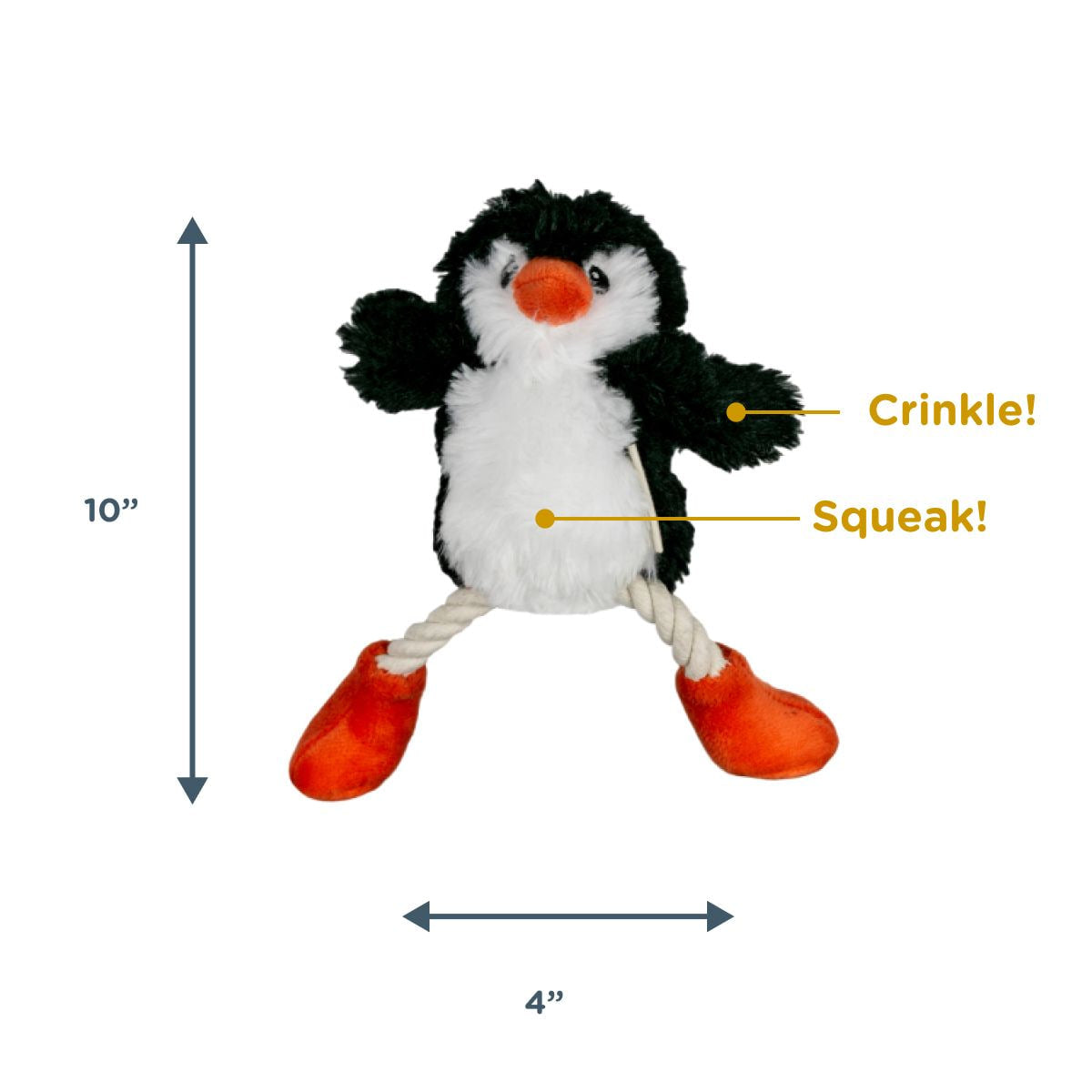 Squeaky Plush Dog Toy: Penguin Pull-Through Rope