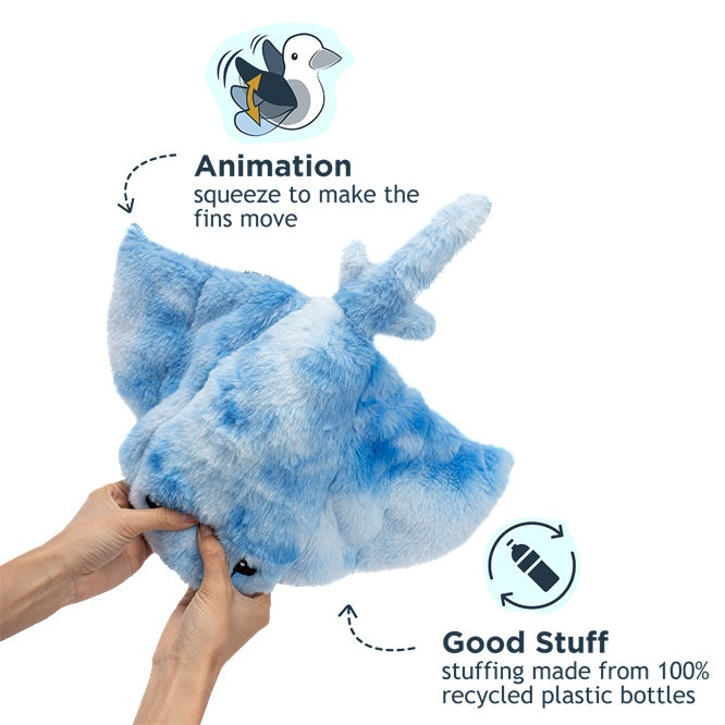 Tall Tails Animated Manta Ray animated plush dog toy showing the blue textured fabric and wide oceanic wings design.