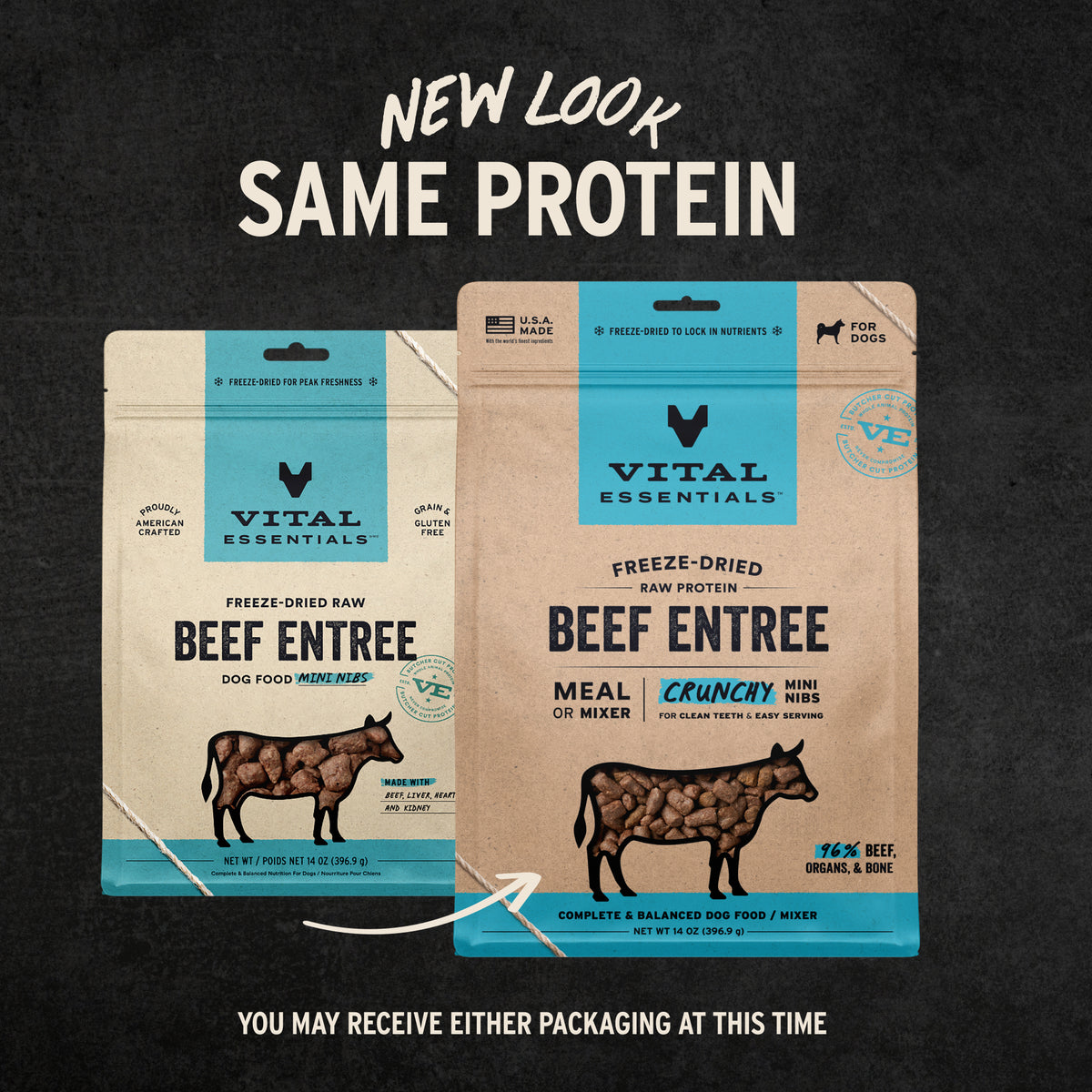 Vital Essentials nutrient rich butcher cut whole beef protein ingredients for healthy raw dog diet and muscle growth.