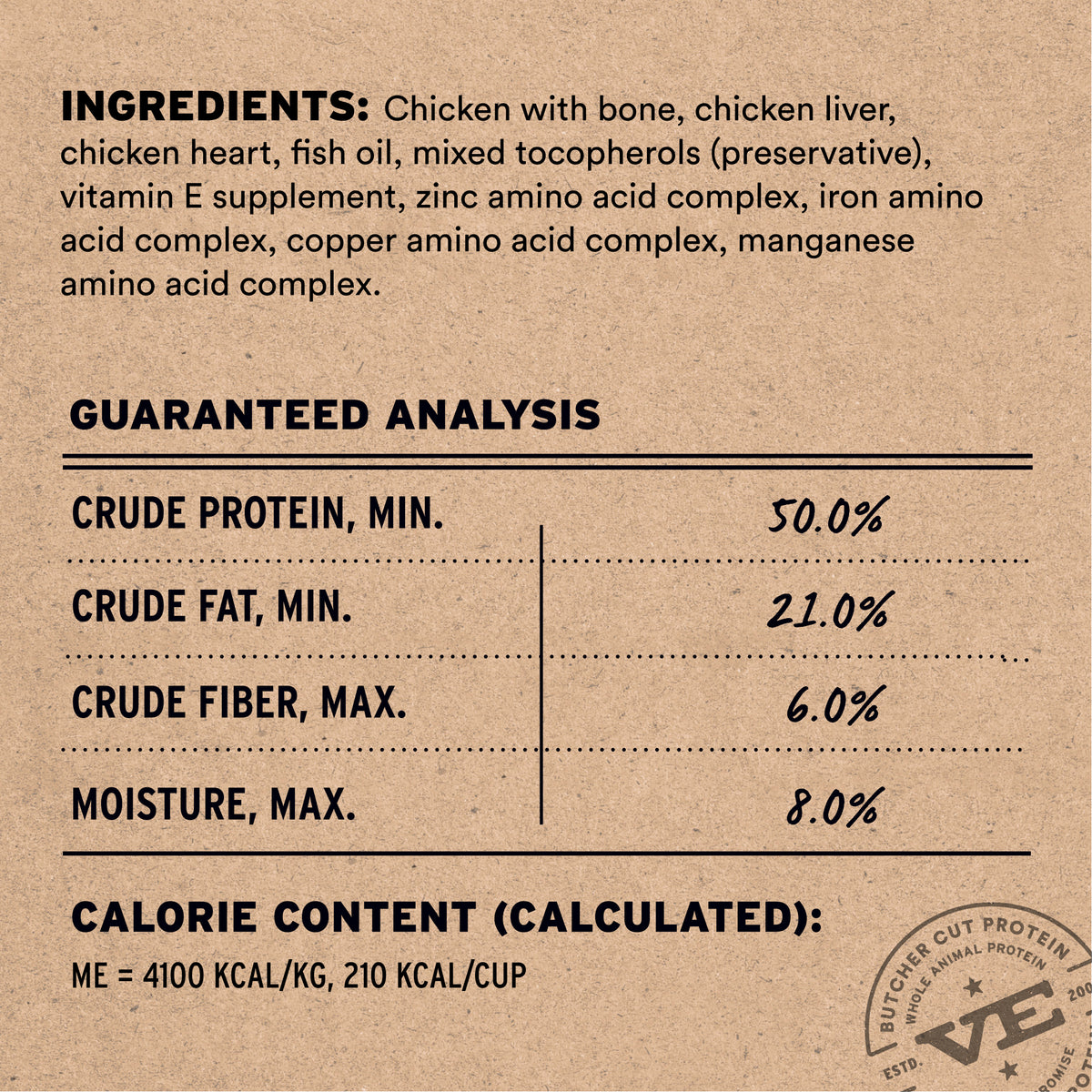 Vital Essentials premium freeze dried raw chicken dog food crunchy mini nibs made with responsibly sourced butcher cut protein.