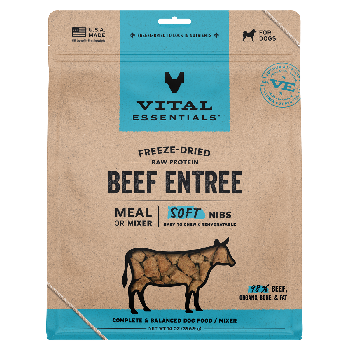 Vital Essentials freeze-dried raw beef soft nibs perfect for selective eating dogs with sensitive teeth