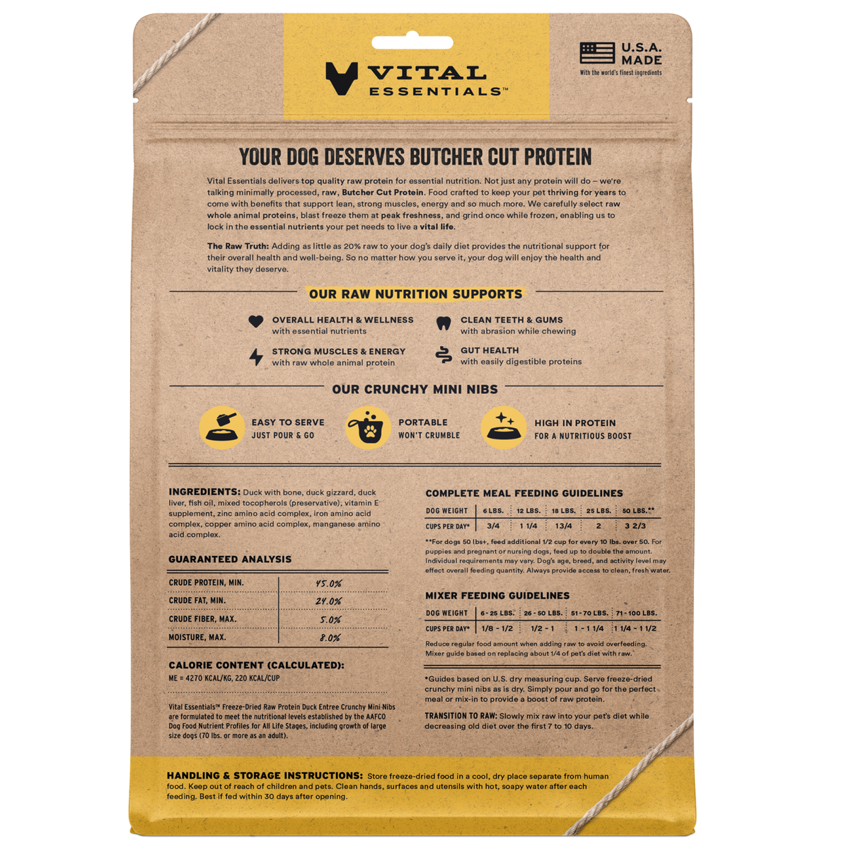 Vital Essentials 14oz nutritious freeze-dried raw dog crunchy mini nibs for healthy digestion and clean teeth