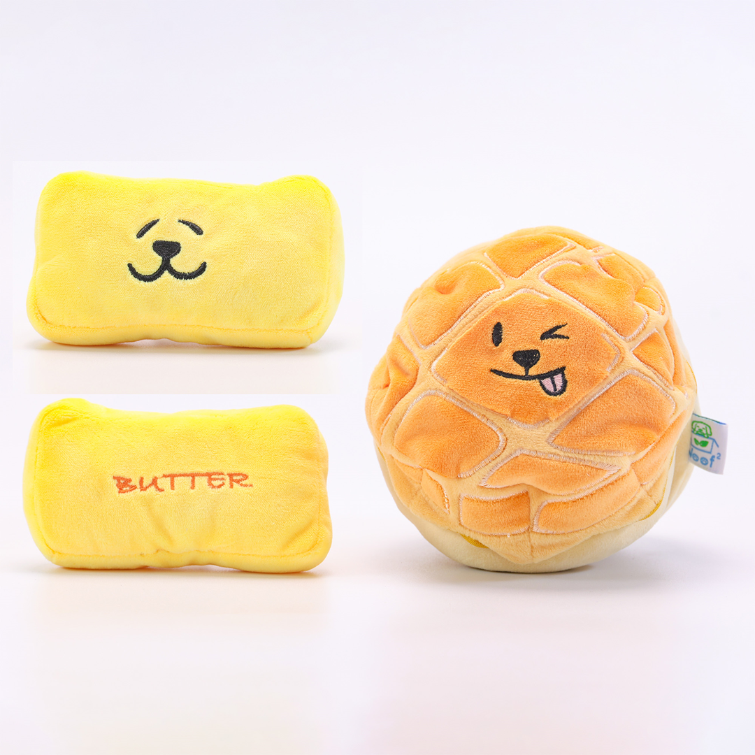 Woof² Buttered Pineapple Bun, Nosework Interactive Plush Dog Toy