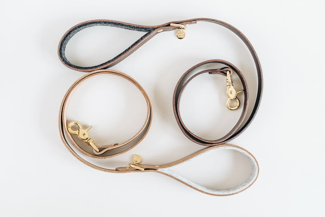 Band&Roll Hitch Leather Dog Leash Latte Brown Green Tan Black