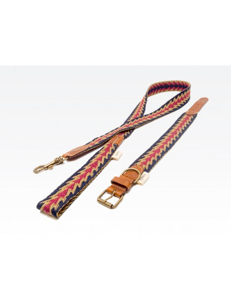 Buddys Dog Wear Peruvian Arrow Blue Cotton Dog Collar Lead Leash