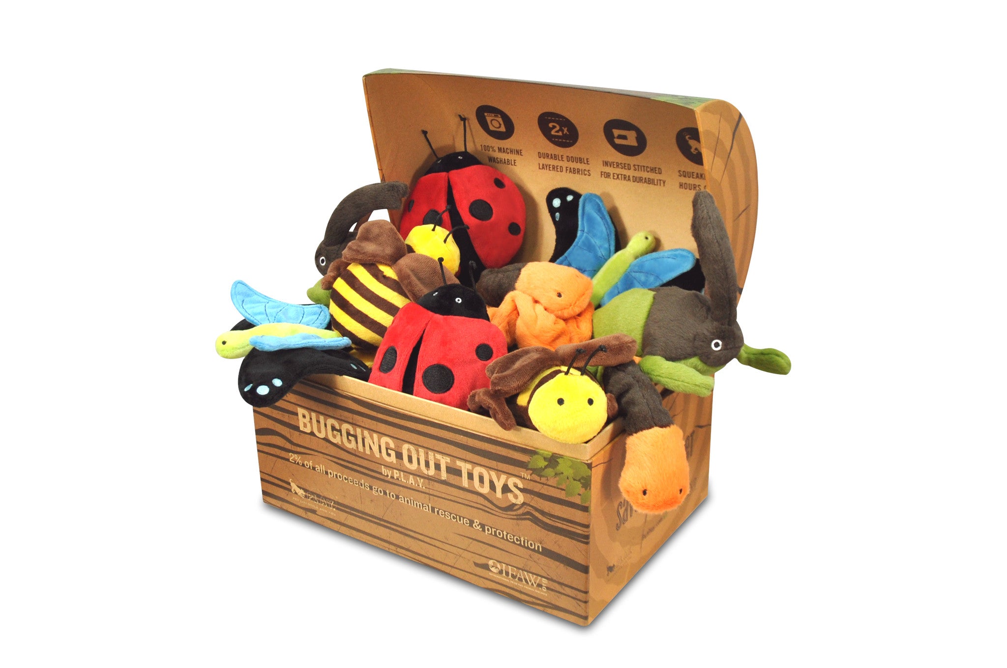 Bugging Out dog toys P.L.A.Y. Butterfly RhinoBeetle Worm Bee LadyBug