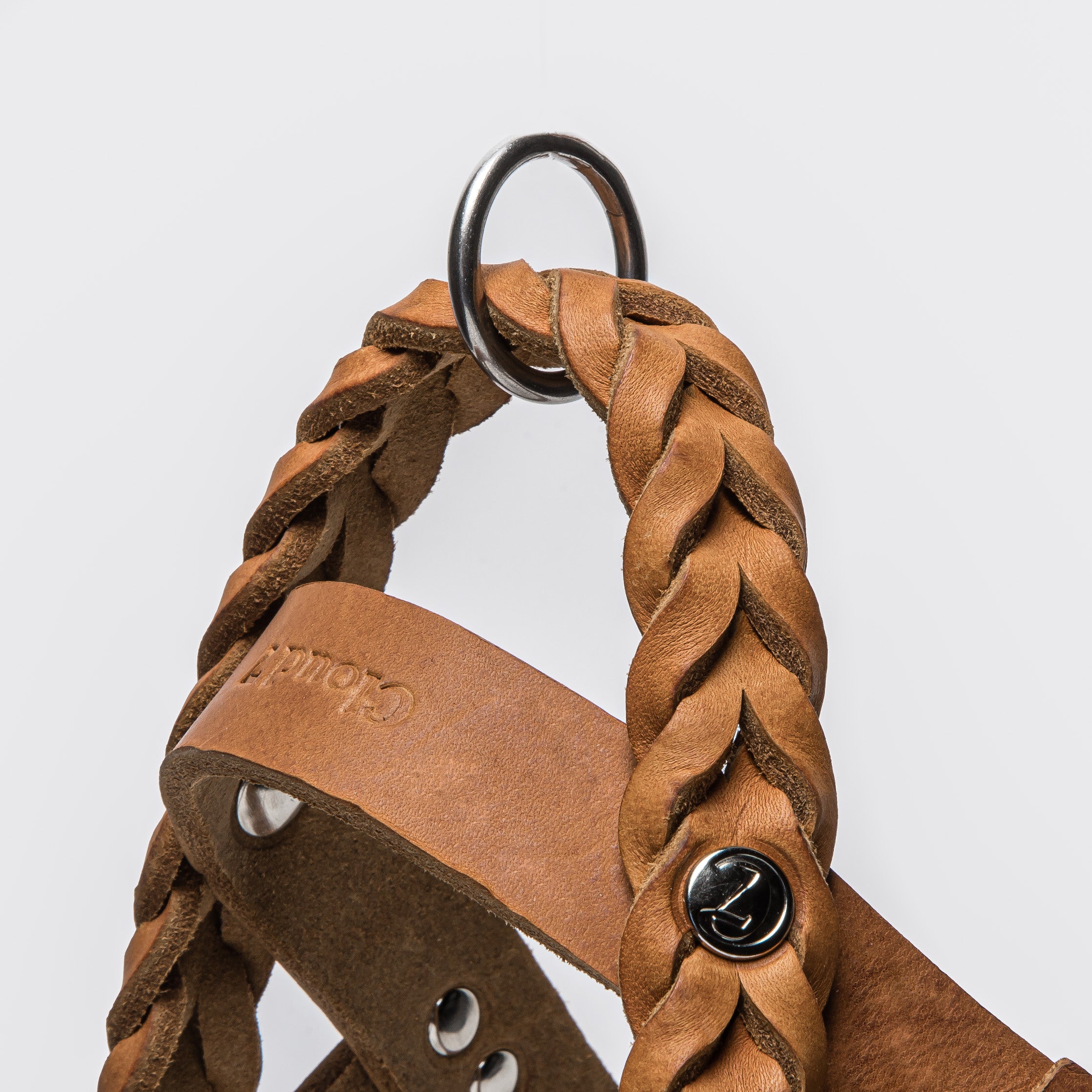 Cloud7: Central Park Leather Dog Harness, Camel with Silver Hardware