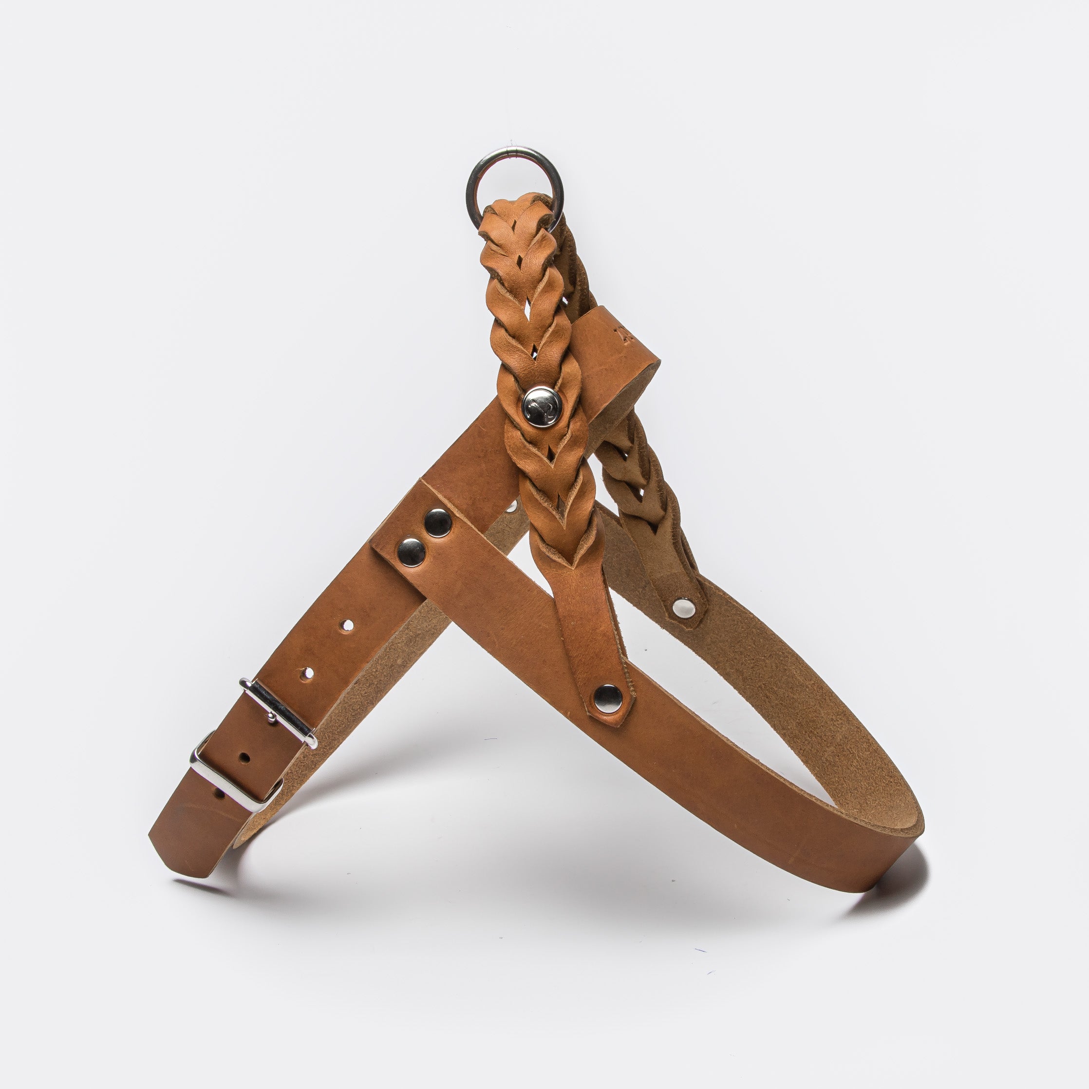 Cloud7: Central Park Leather Dog Harness, Camel with Silver Hardware