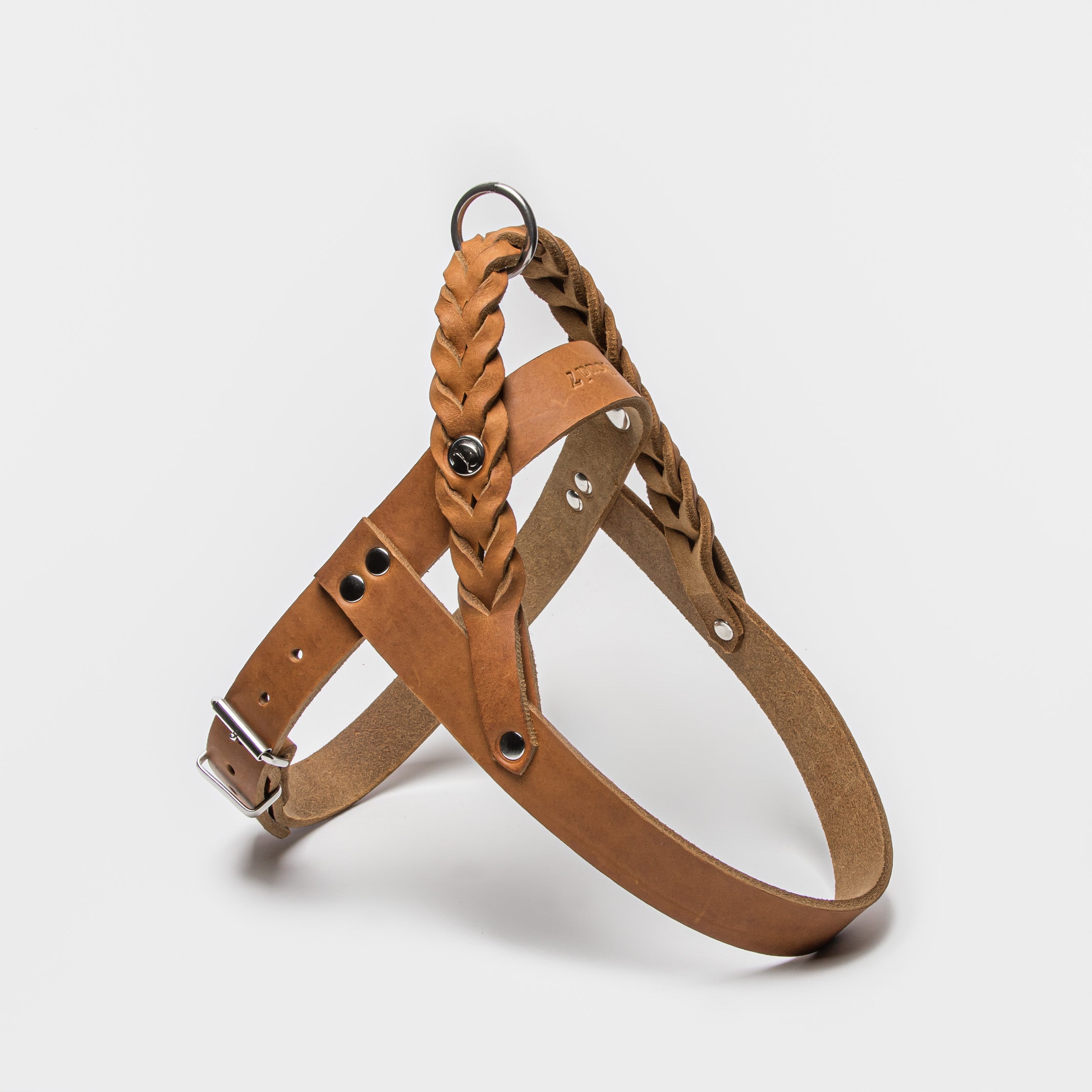 Cloud7: Central Park Leather Dog Harness, Camel with Silver Hardware